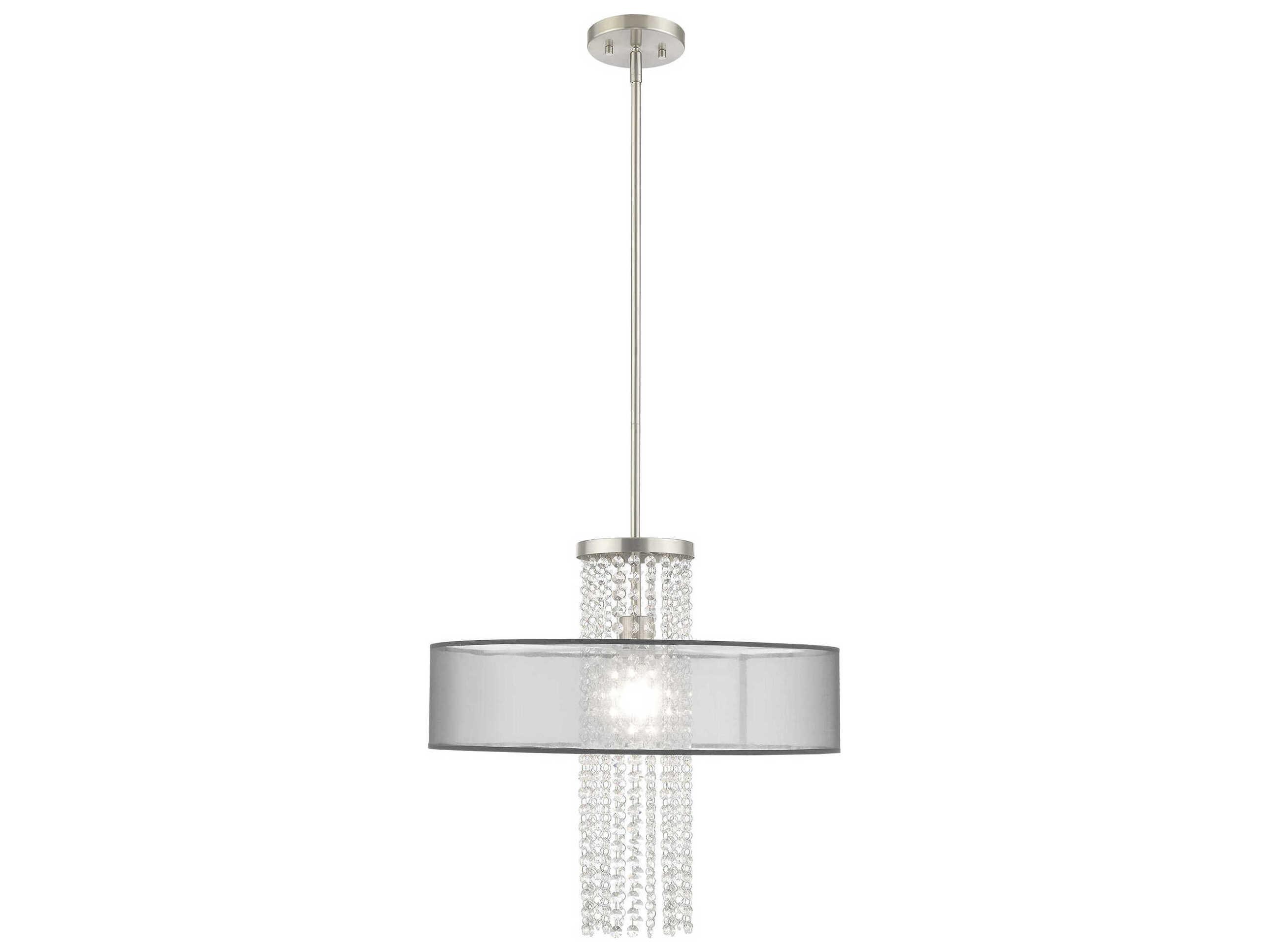 Livex Lighting Bella Vista 1-Light Brushed Nickel Clear Crystal Drum Pendant