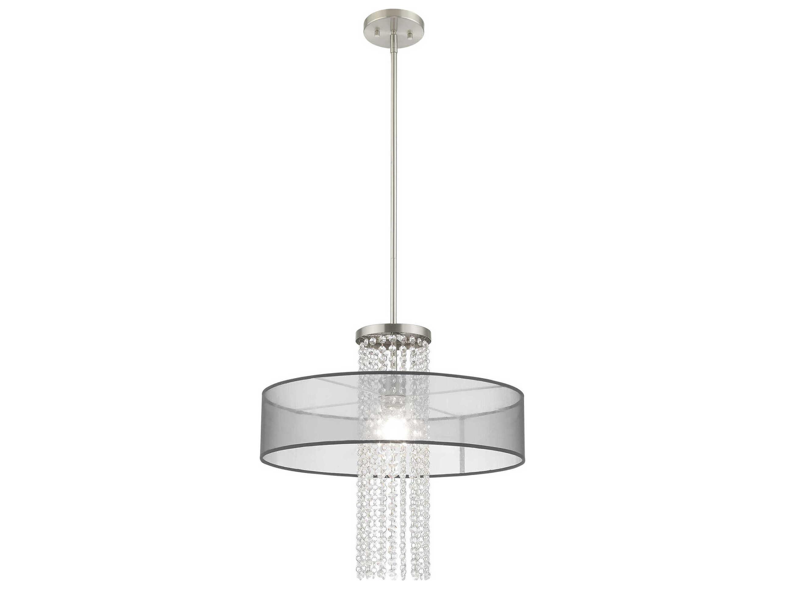 Livex Lighting Bella Vista 1-Light Brushed Nickel Clear Crystal Drum Pendant