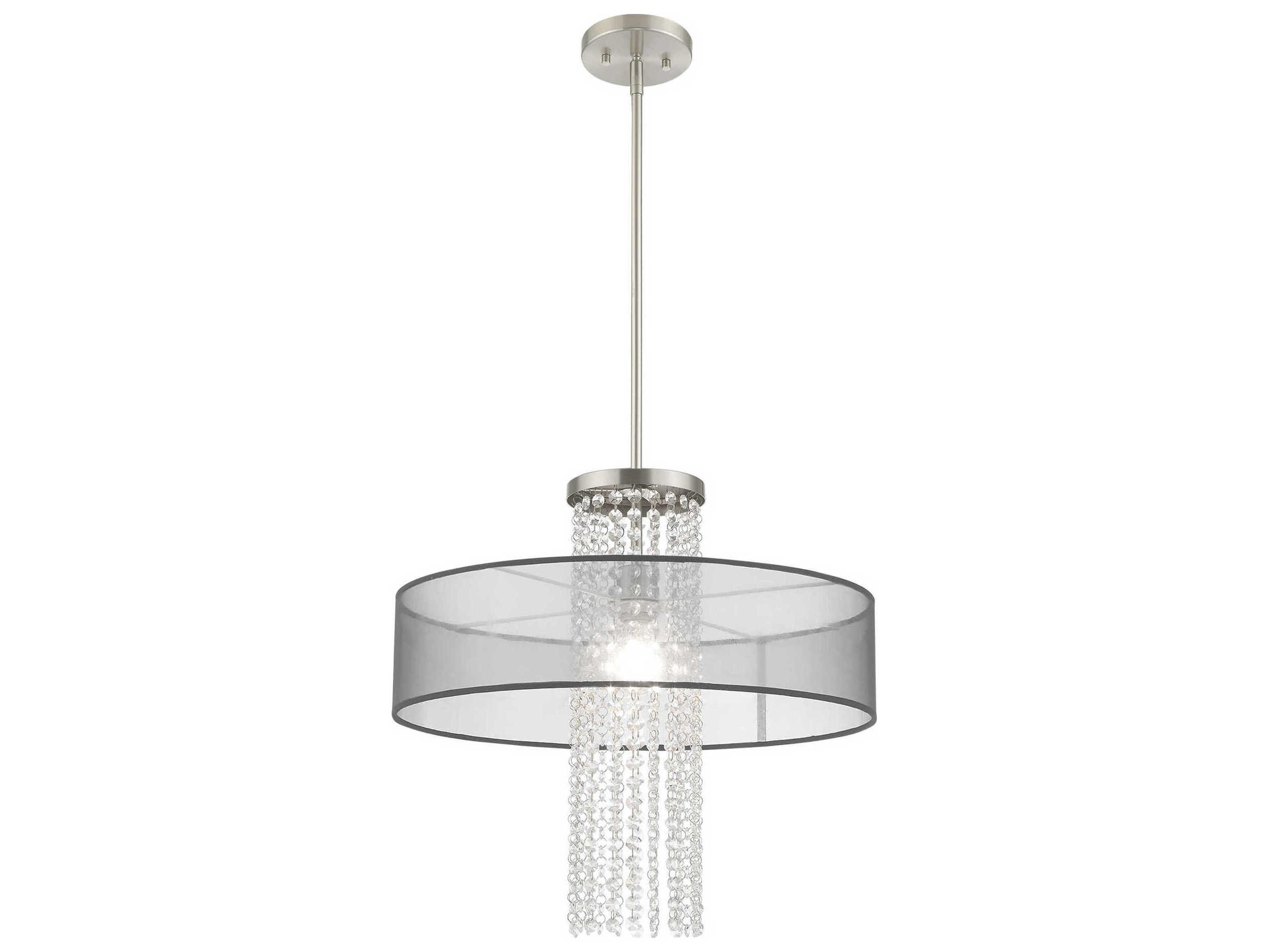 Livex Lighting Bella Vista 1-Light Brushed Nickel Clear Crystal Drum Pendant