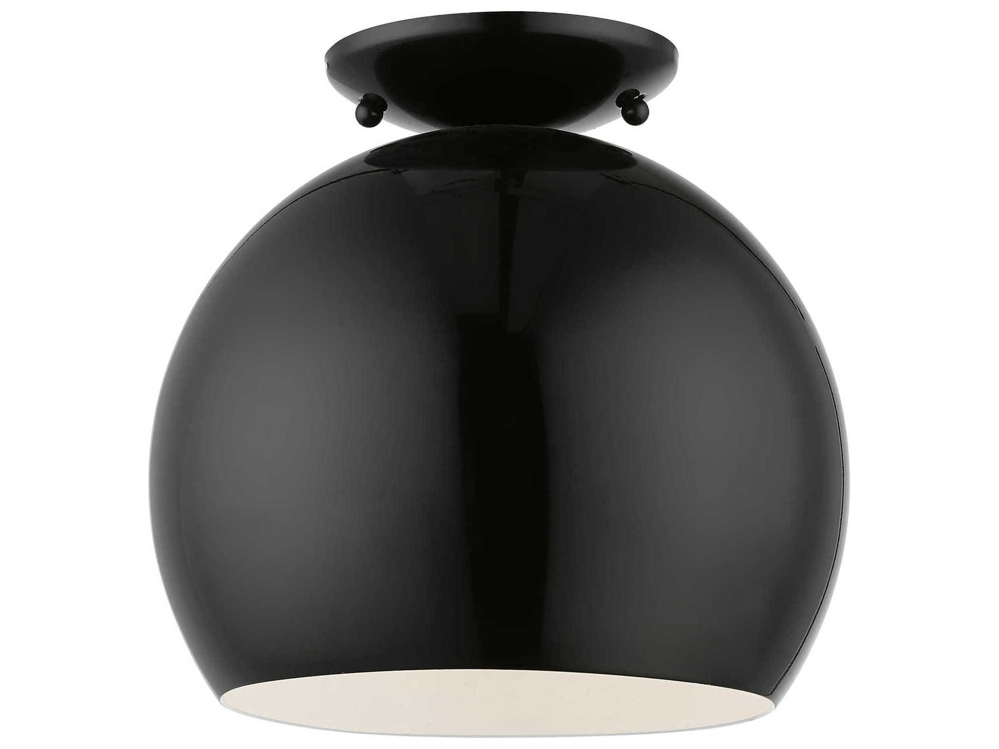 Livex Lighting Piedmont 1-Light Shiny Black White Dome Geometric Semi Flush Mount