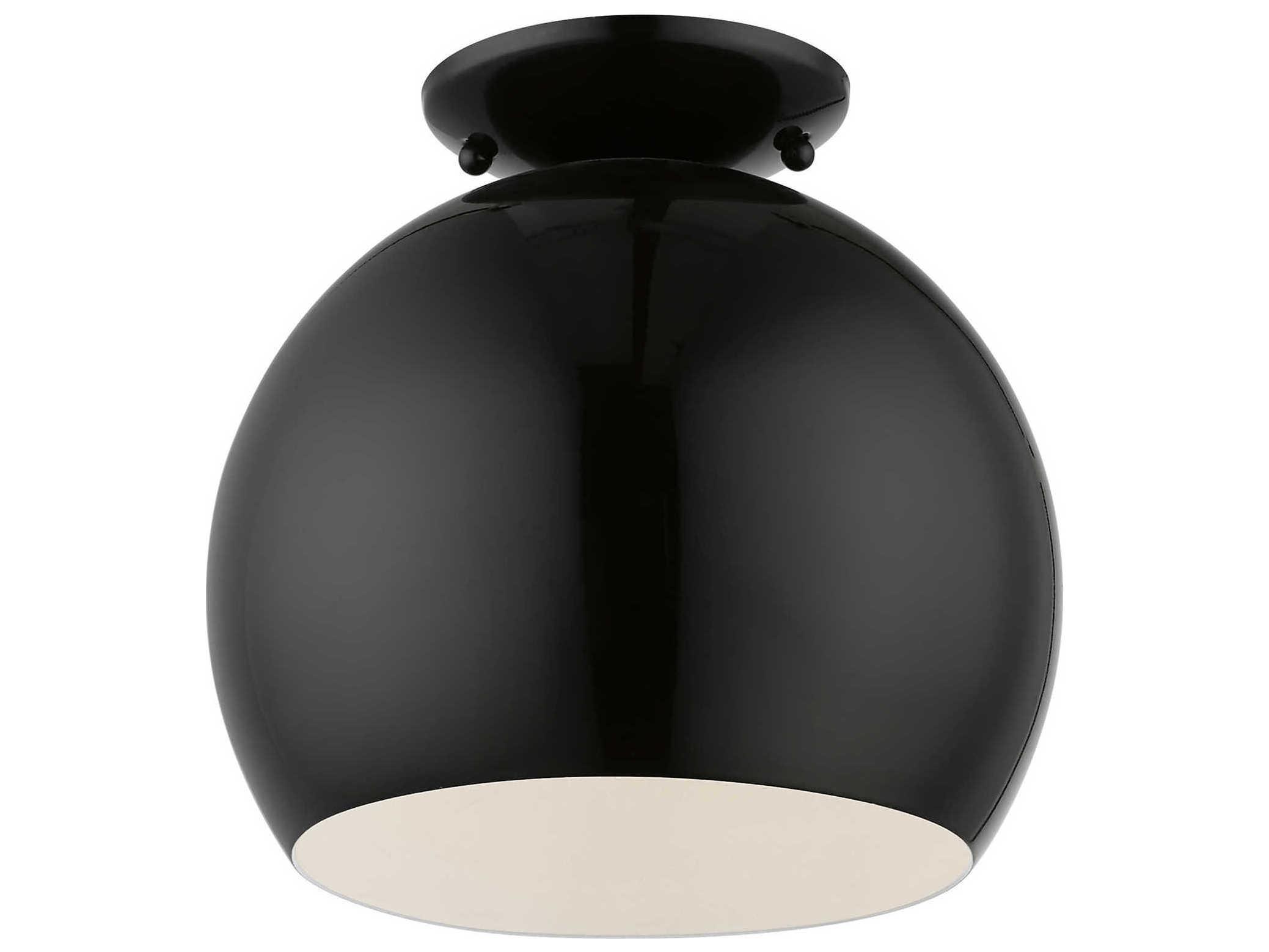 Livex Lighting Piedmont 1-Light Shiny Black White Dome Geometric Semi Flush Mount