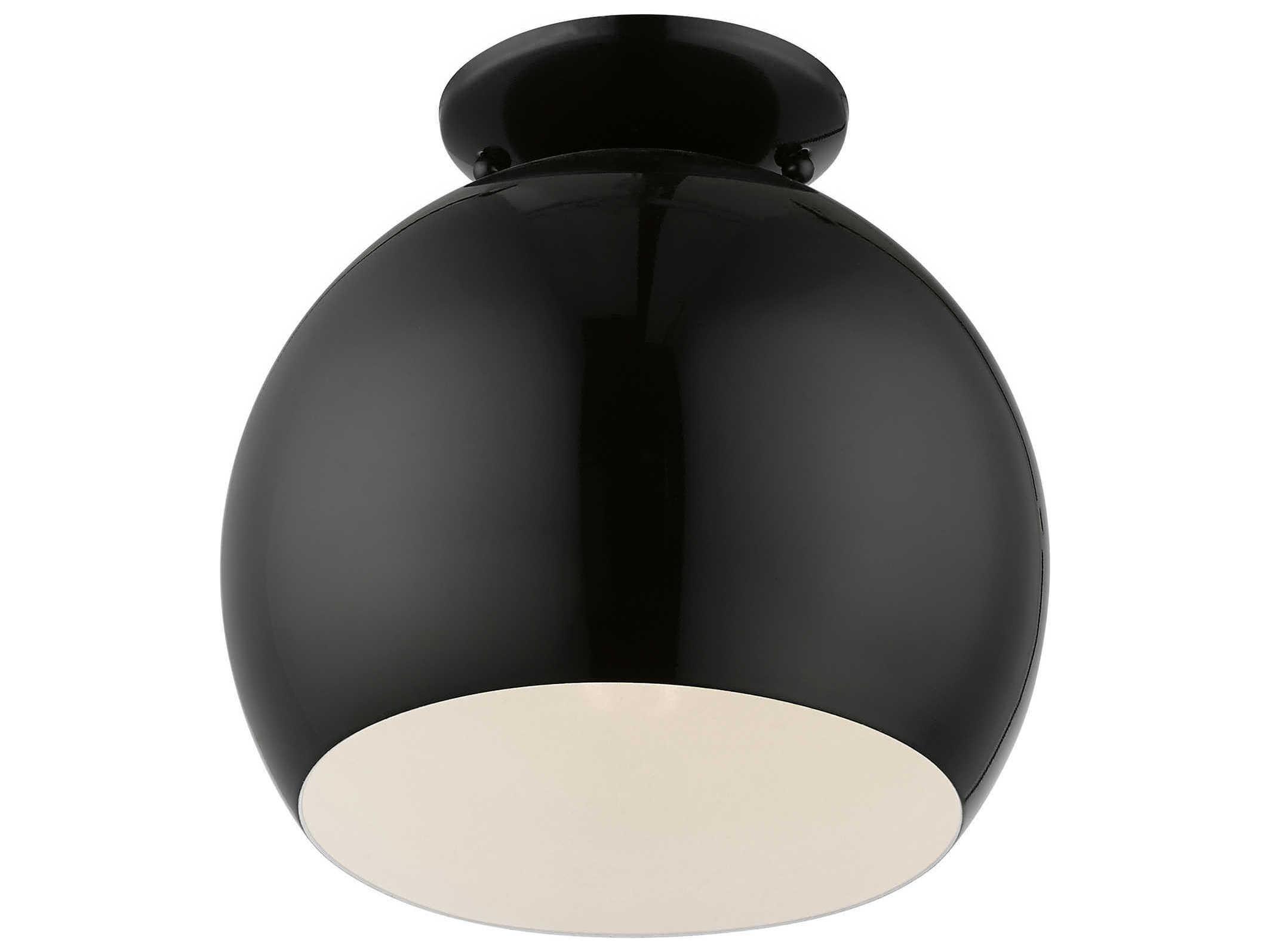 Livex Lighting Piedmont 1-Light Shiny Black White Dome Geometric Semi Flush Mount