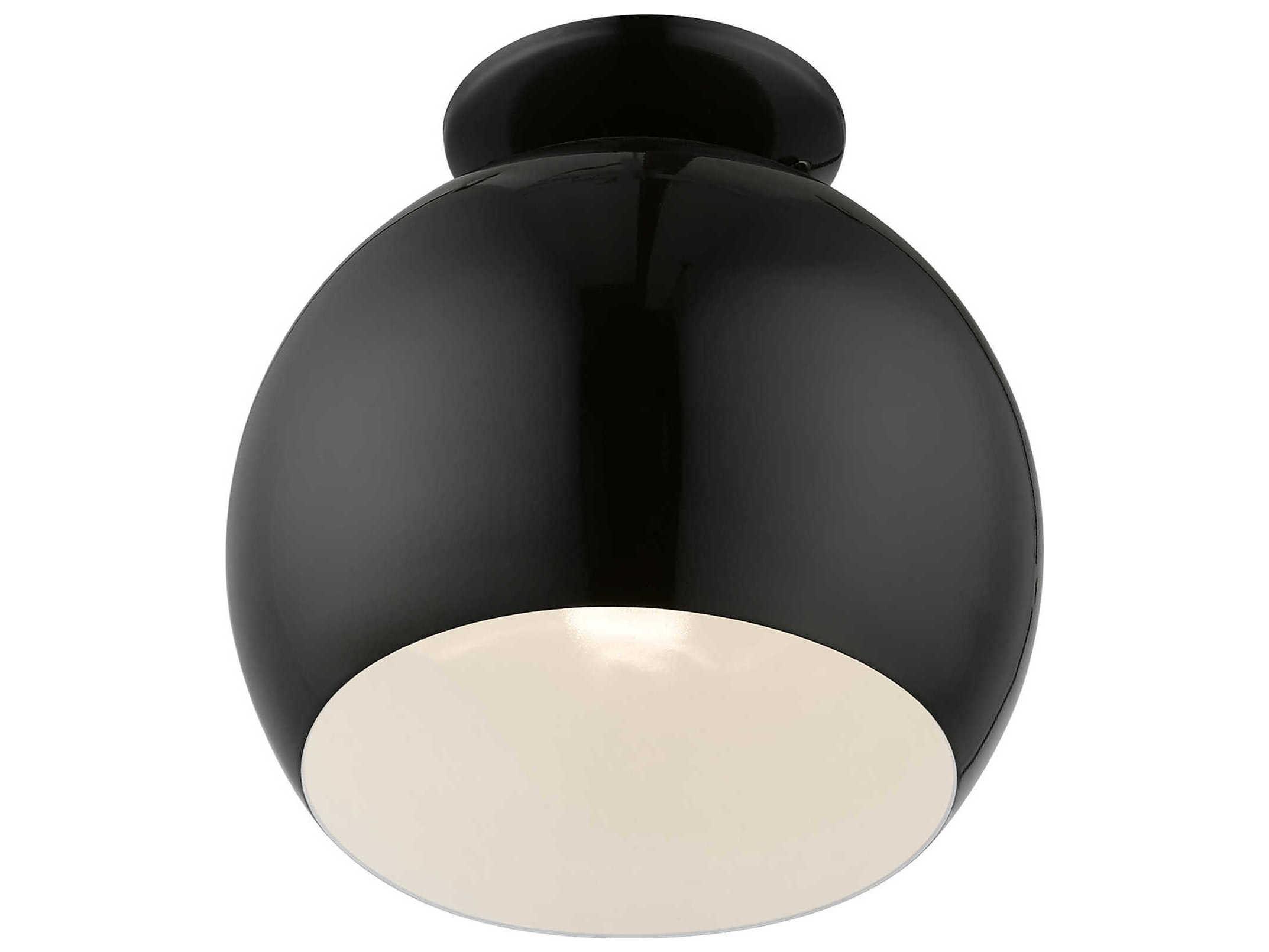 Livex Lighting Piedmont 1-Light Shiny Black White Dome Geometric Semi Flush Mount