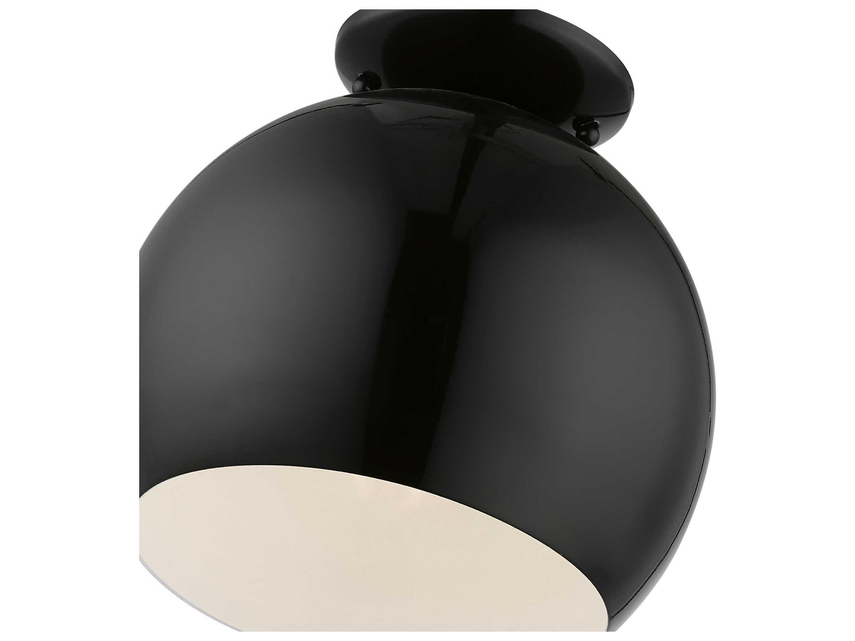 Livex Lighting Piedmont 1-Light Shiny Black White Dome Geometric Semi Flush Mount