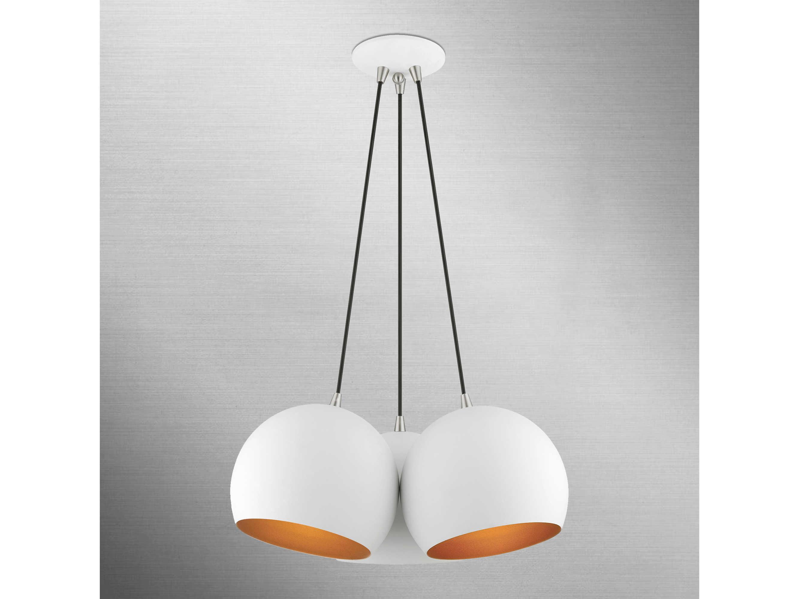 Livex Lighting Piedmont 3-Light White Brushed Nickel Dome Geometric Pendant