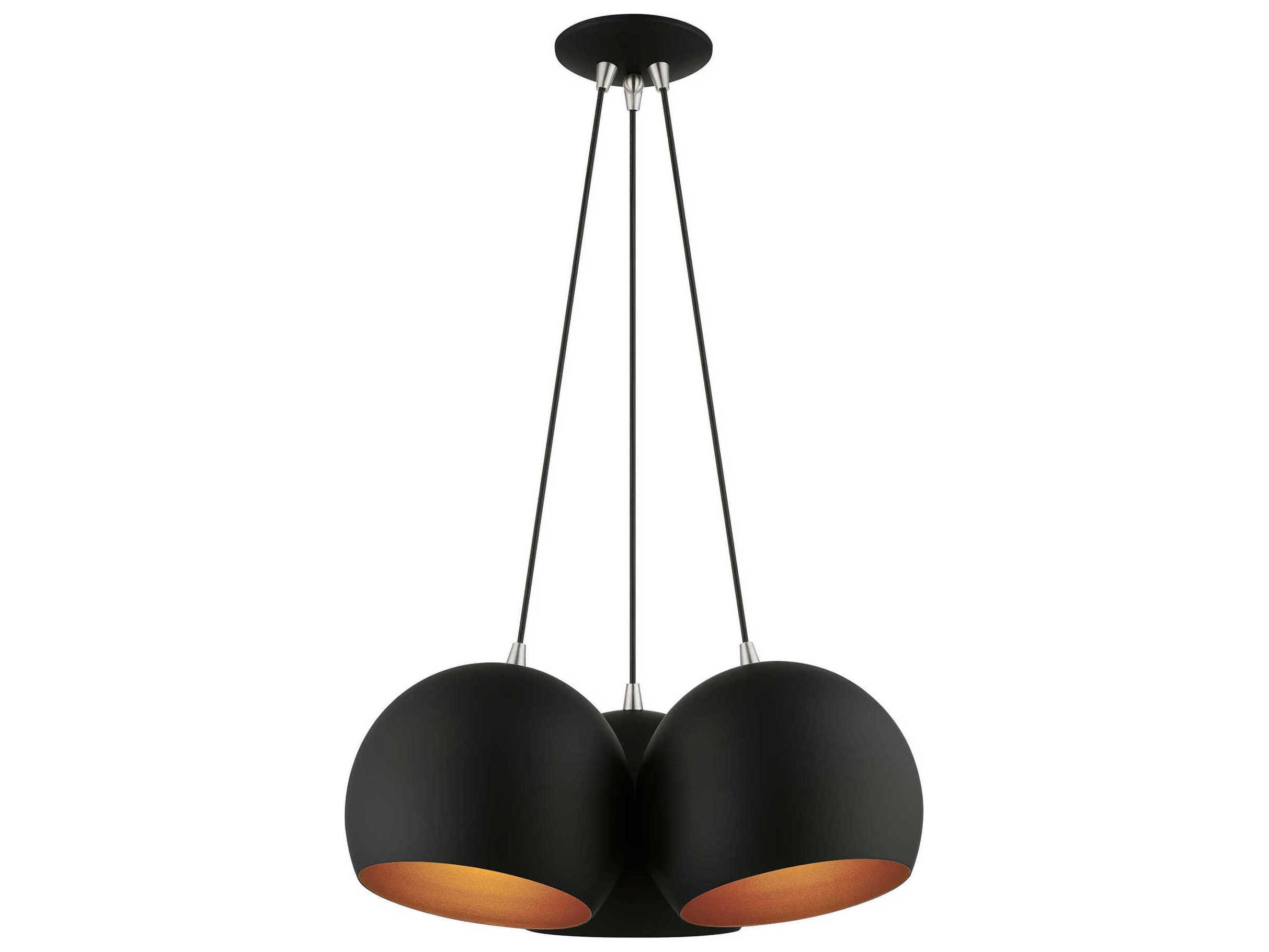 Livex Lighting Piedmont 3-Light Black Brushed Nickel Gold Dome Geometric Pendant