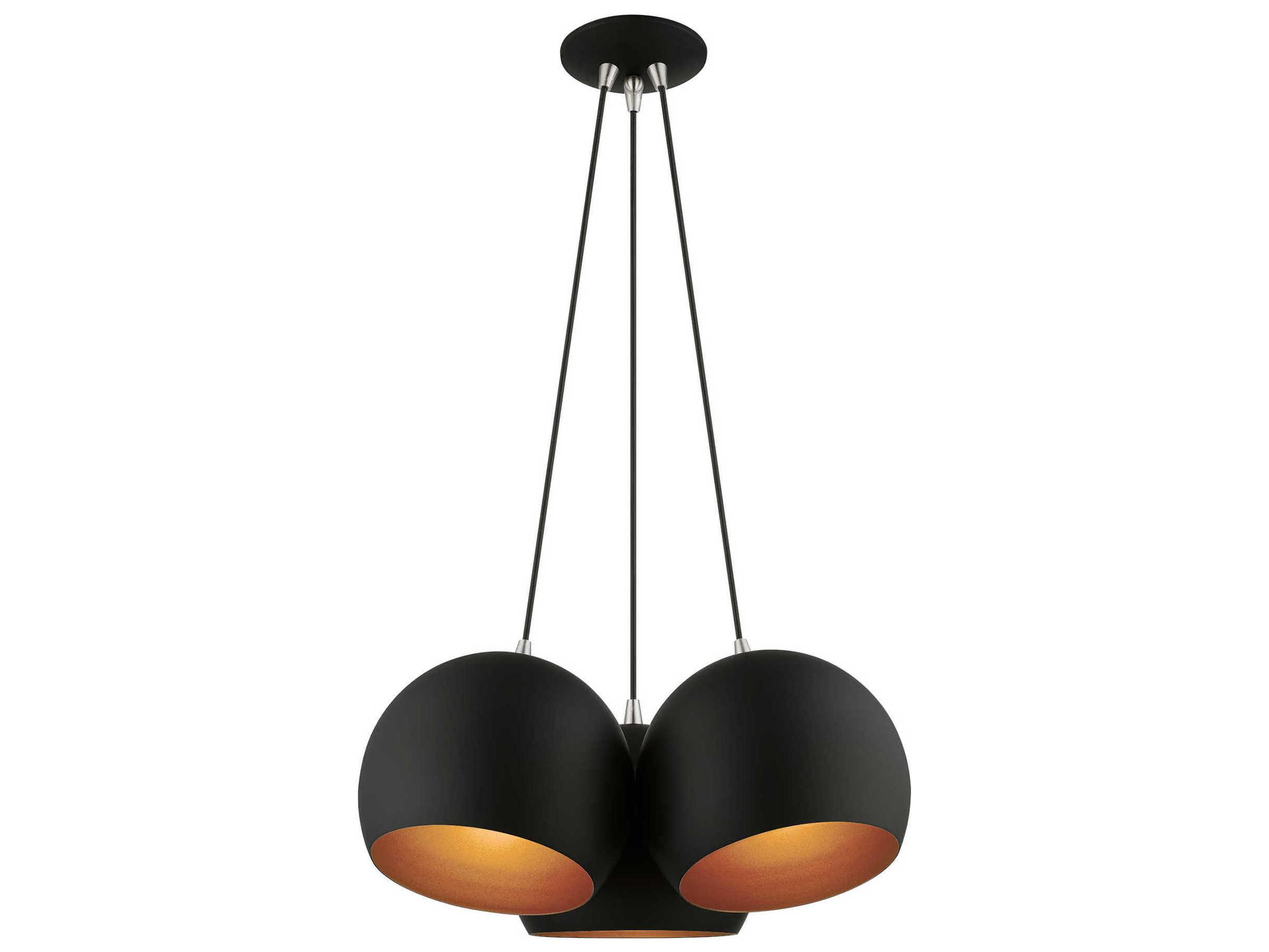 Livex Lighting Piedmont 3-Light Black Brushed Nickel Gold Dome Geometric Pendant
