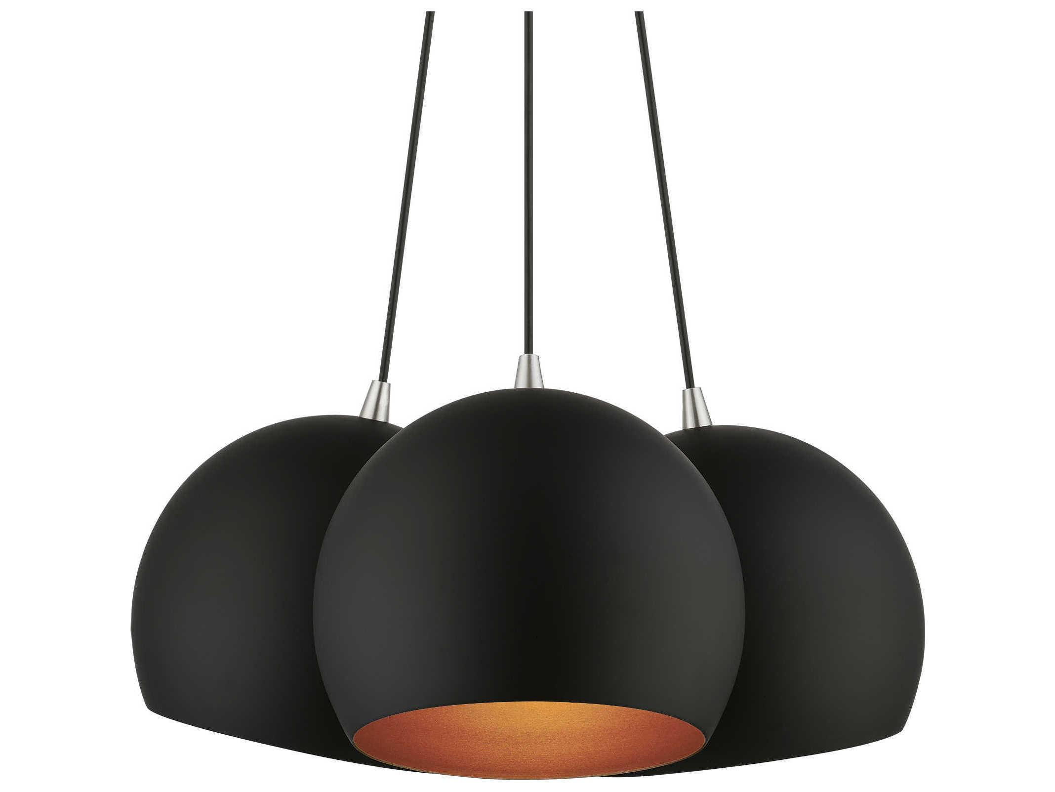 Livex Lighting Piedmont 3-Light Black Brushed Nickel Gold Dome Geometric Pendant