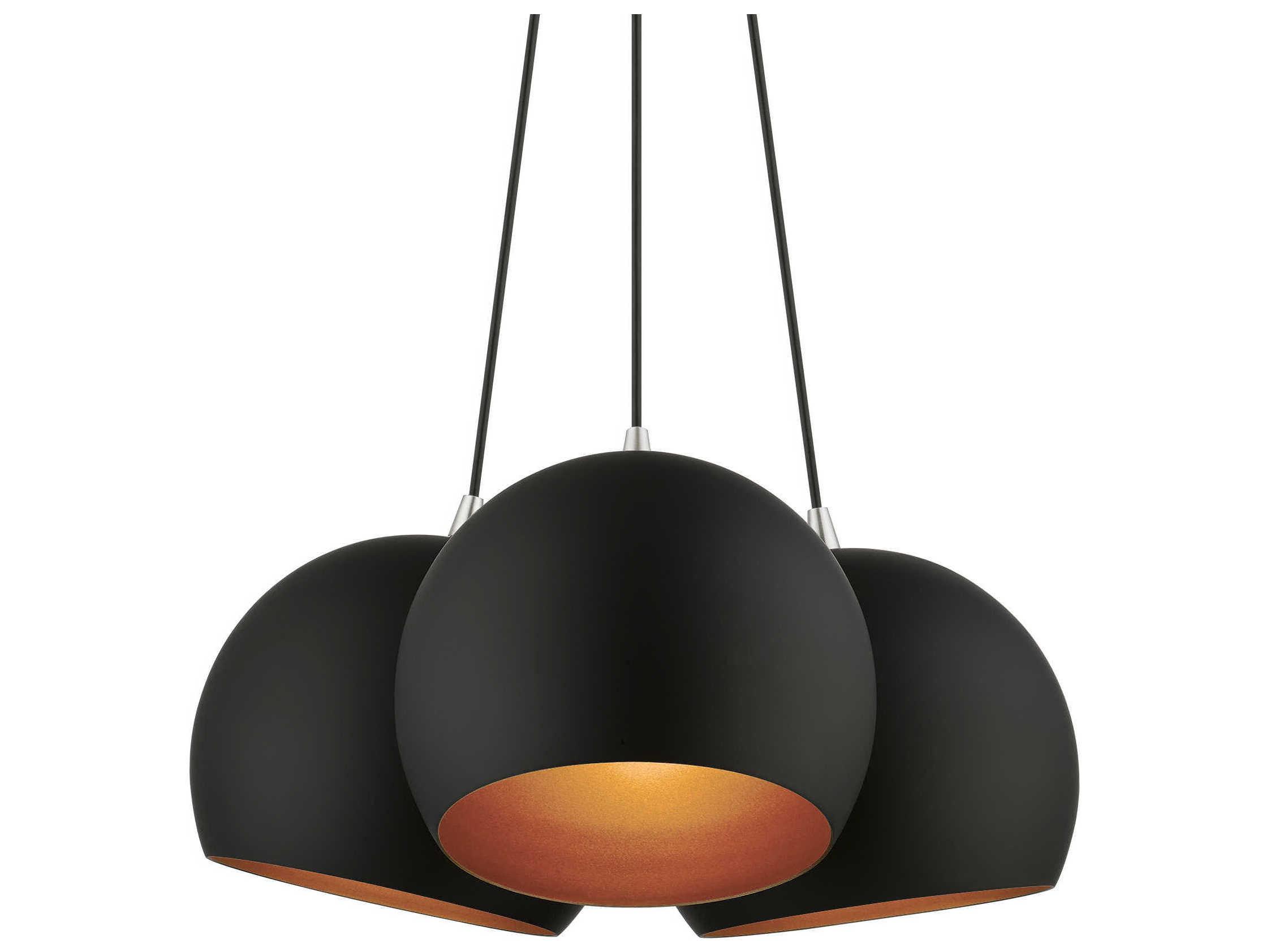 Livex Lighting Piedmont 3-Light Black Brushed Nickel Gold Dome Geometric Pendant