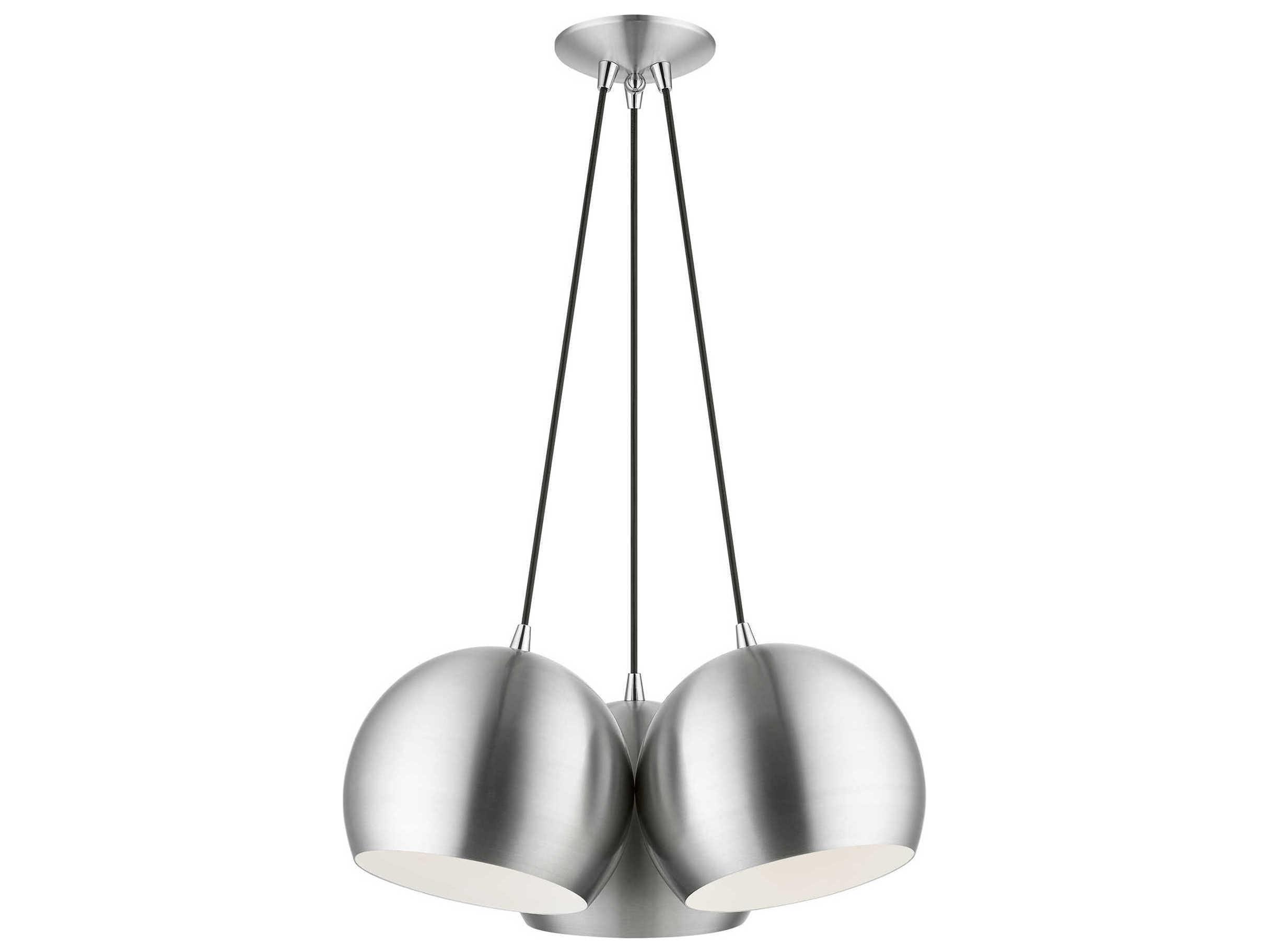Livex Lighting Piedmont 3-Light Brushed Aluminum Polished Chrome White Dome Geometric Pendant