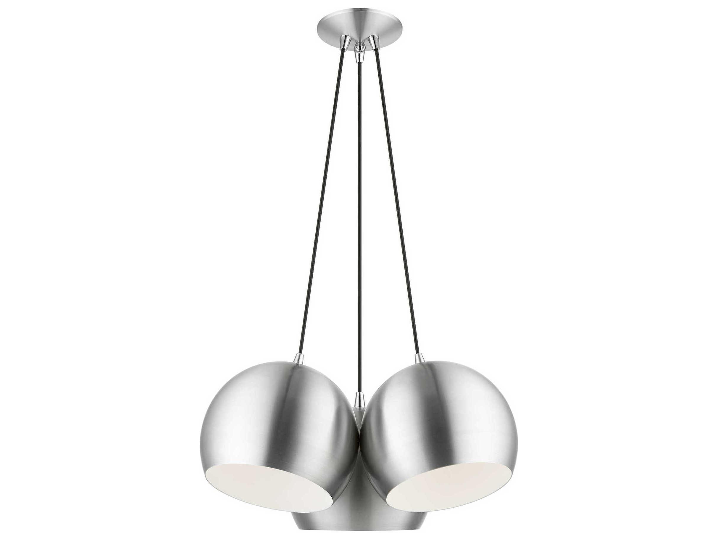 Livex Lighting Piedmont 3-Light Brushed Aluminum Polished Chrome White Dome Geometric Pendant