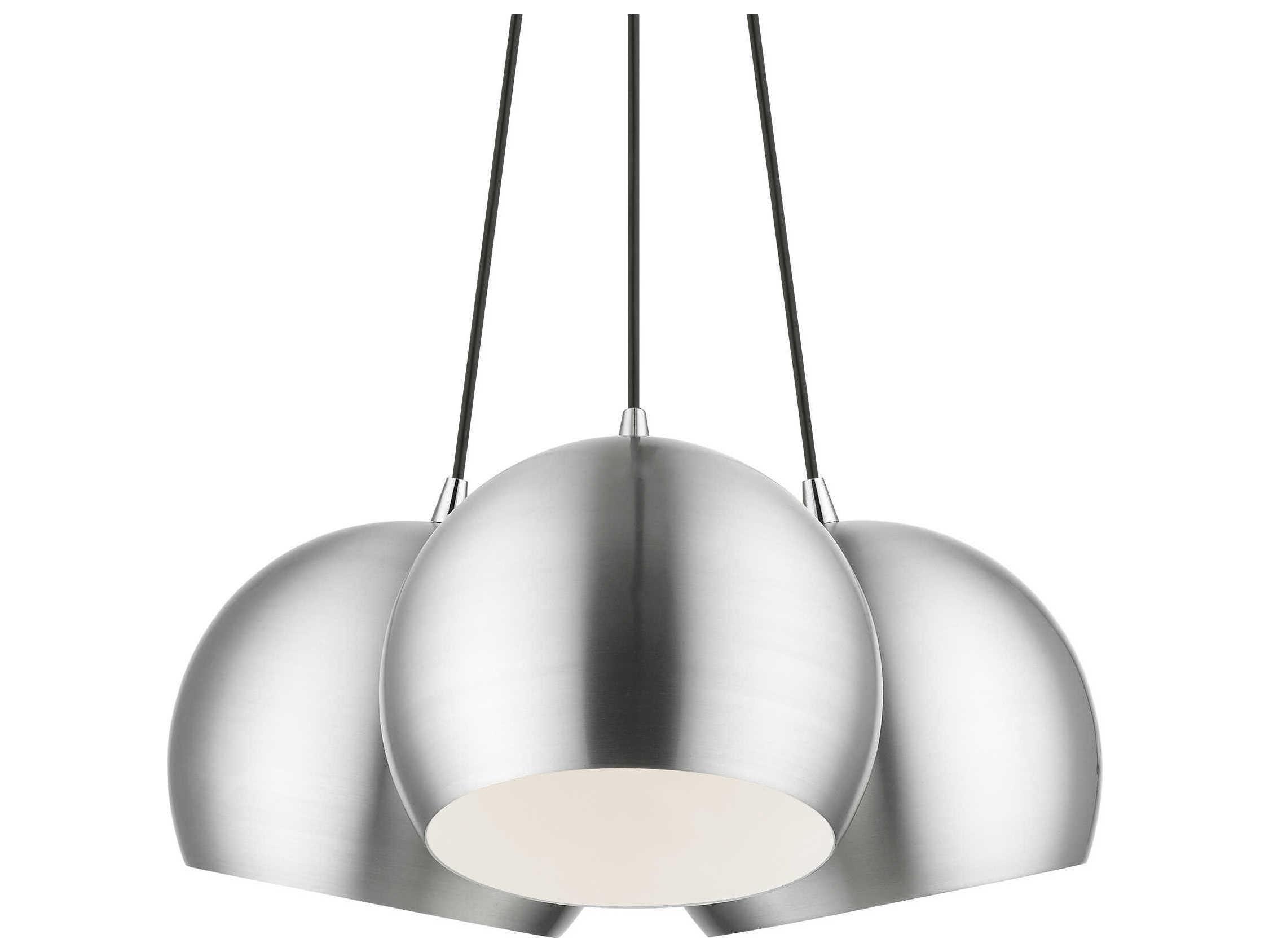 Livex Lighting Piedmont 3-Light Brushed Aluminum Polished Chrome White Dome Geometric Pendant