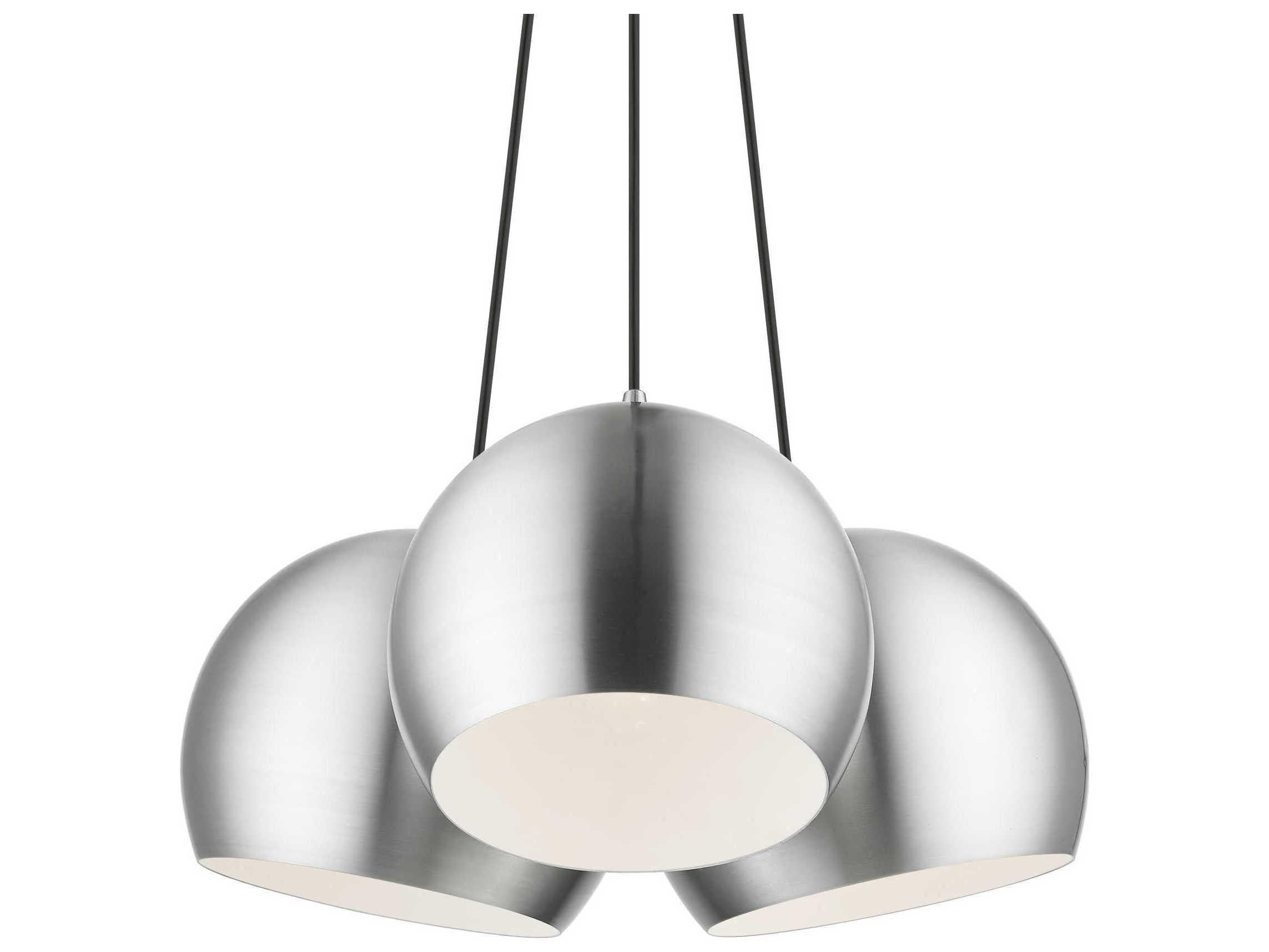 Livex Lighting Piedmont 3-Light Brushed Aluminum Polished Chrome White Dome Geometric Pendant