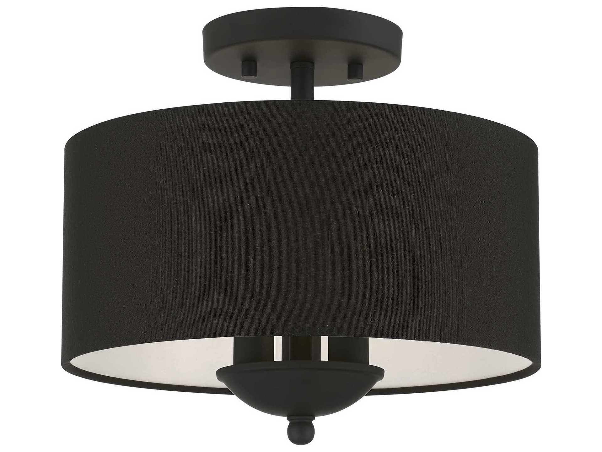 Livex Lighting Birchwood 3-Light Black Drum Semi Flush Mount