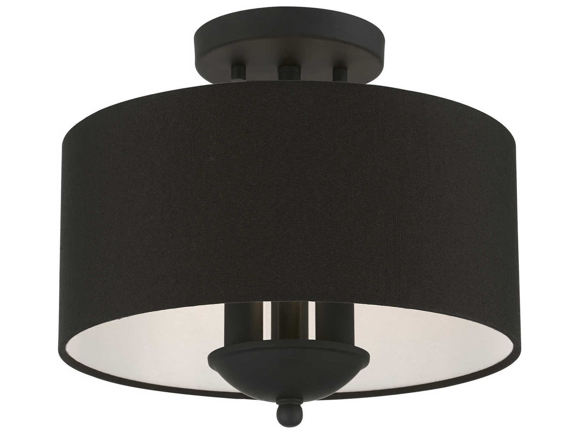 Livex Lighting Birchwood 3-Light Black Drum Semi Flush Mount