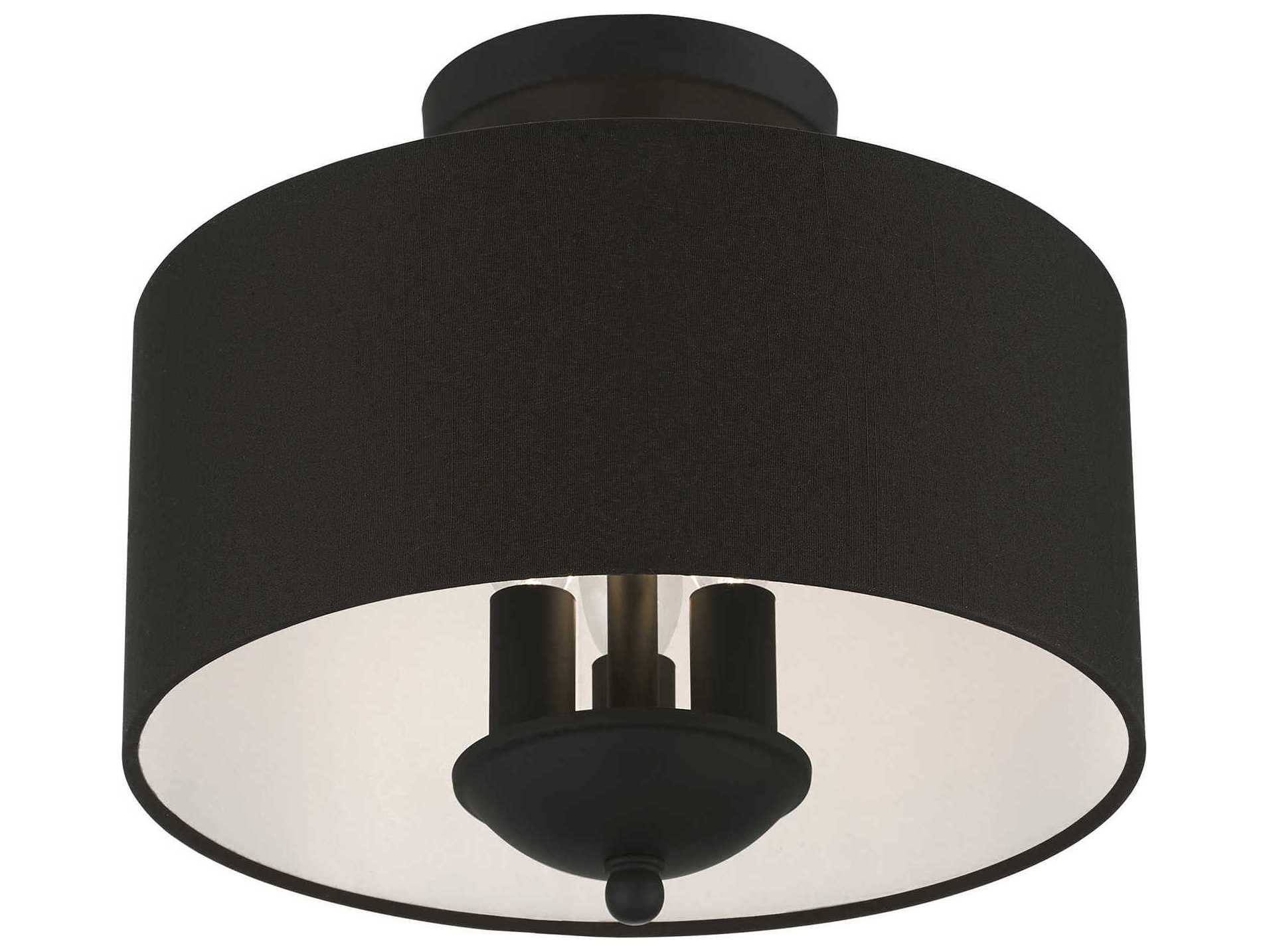 Livex Lighting Birchwood 3-Light Black Drum Semi Flush Mount