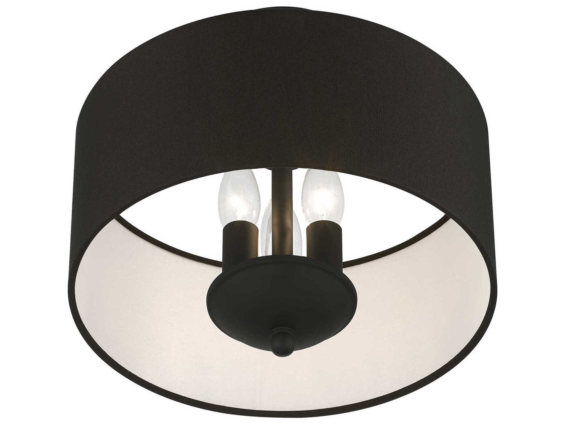 Livex Lighting Birchwood 3-Light Black Drum Semi Flush Mount