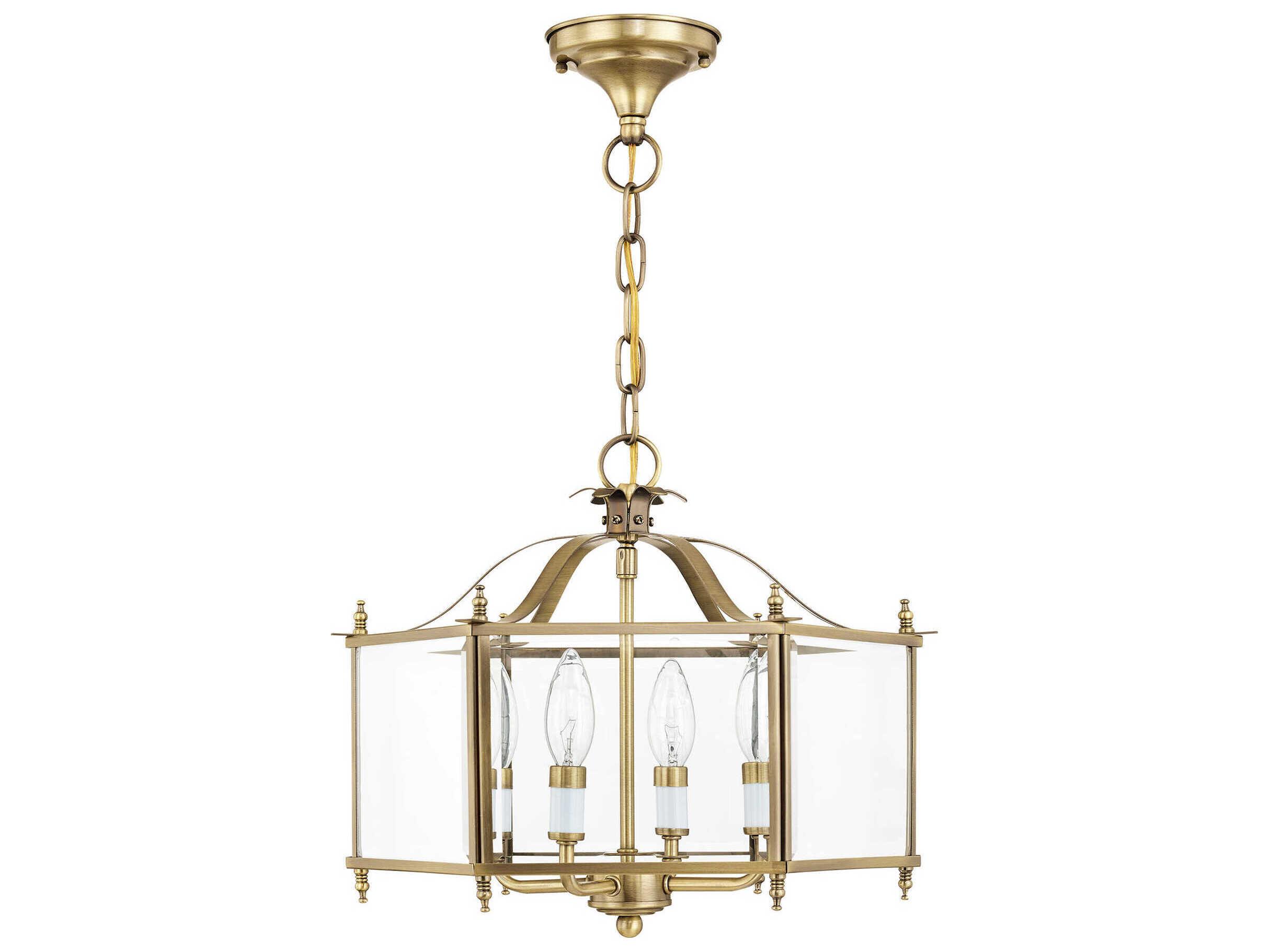 Livex Lighting Livingston 4-Light Antique Brass Glass Candelabra Lantern Chandelier