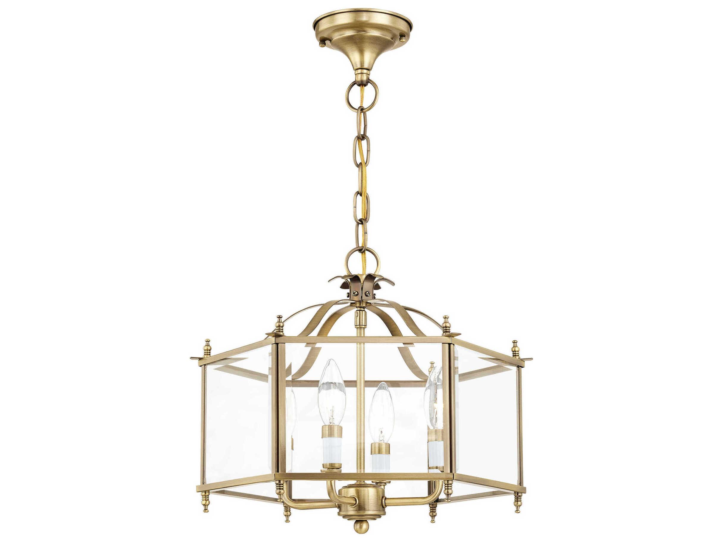 Livex Lighting Livingston 4-Light Antique Brass Glass Candelabra Lantern Chandelier