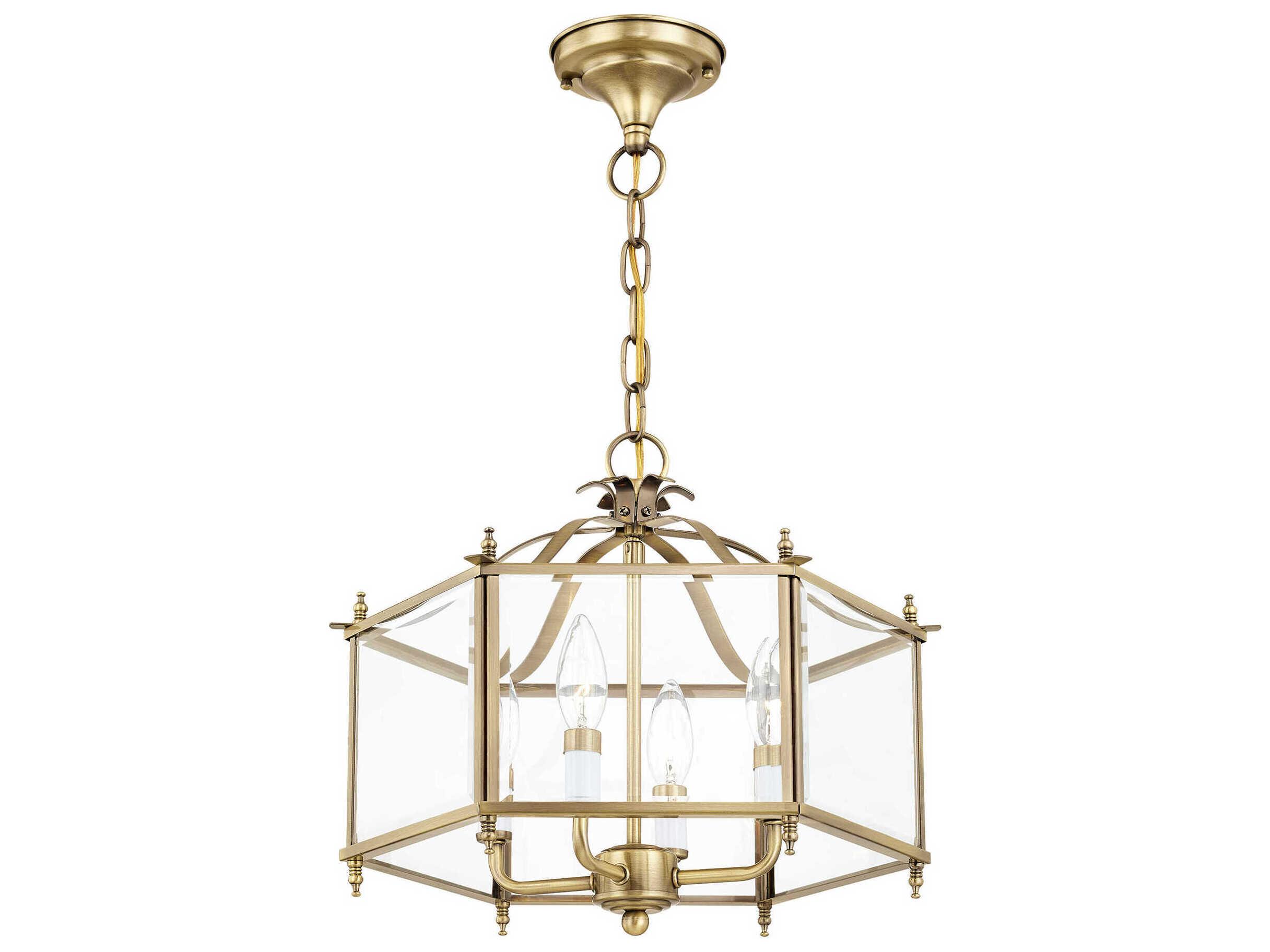 Livex Lighting Livingston 4-Light Antique Brass Glass Candelabra Lantern Chandelier