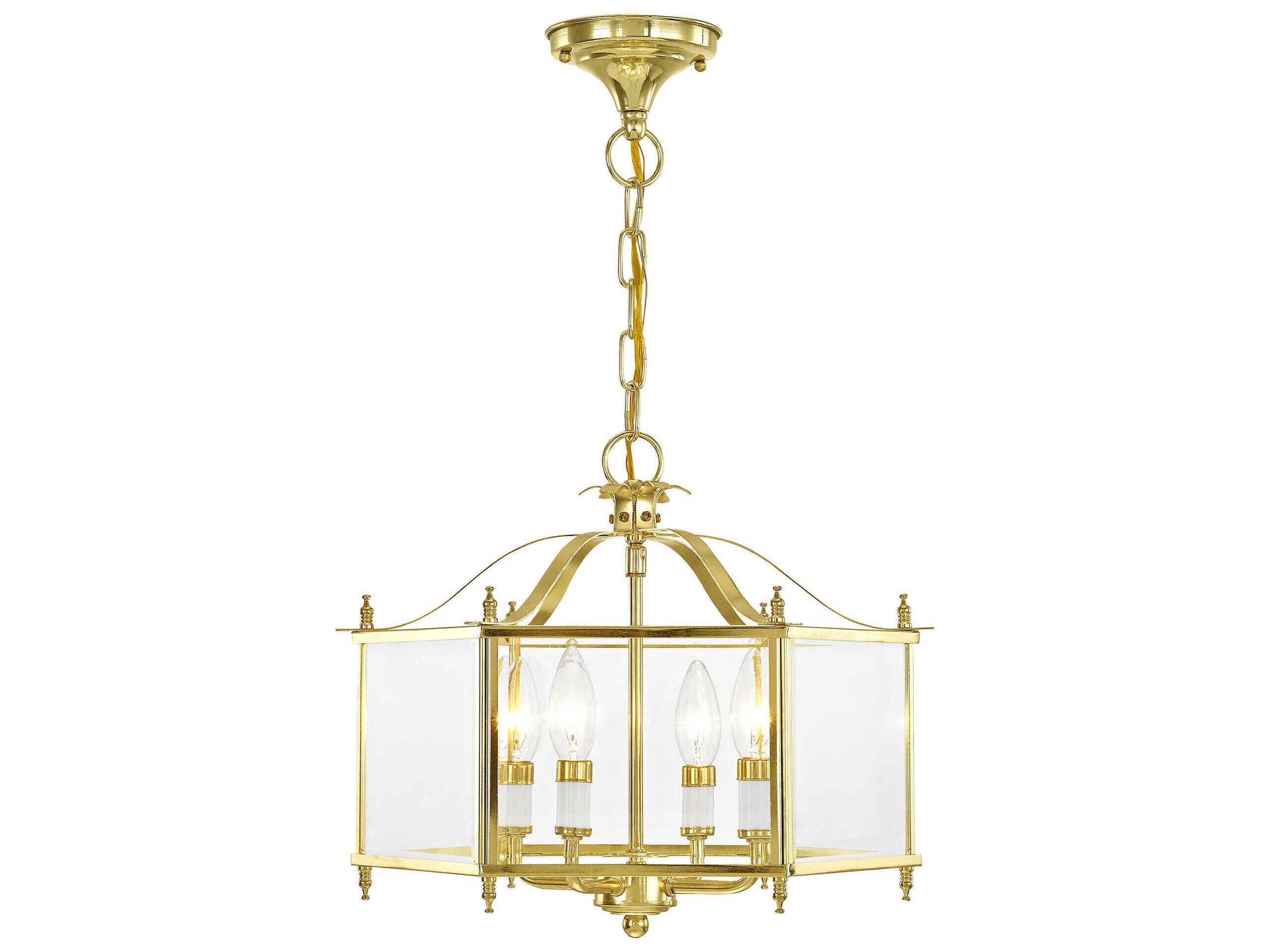 Livex Lighting Livingston 4-Light Polished Brass Glass Candelabra Lantern Chandelier