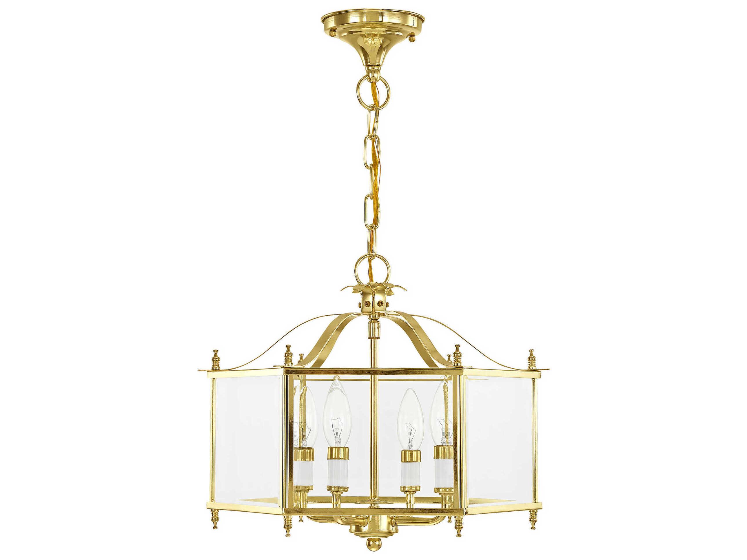 Livex Lighting Livingston 4-Light Polished Brass Glass Candelabra Lantern Chandelier