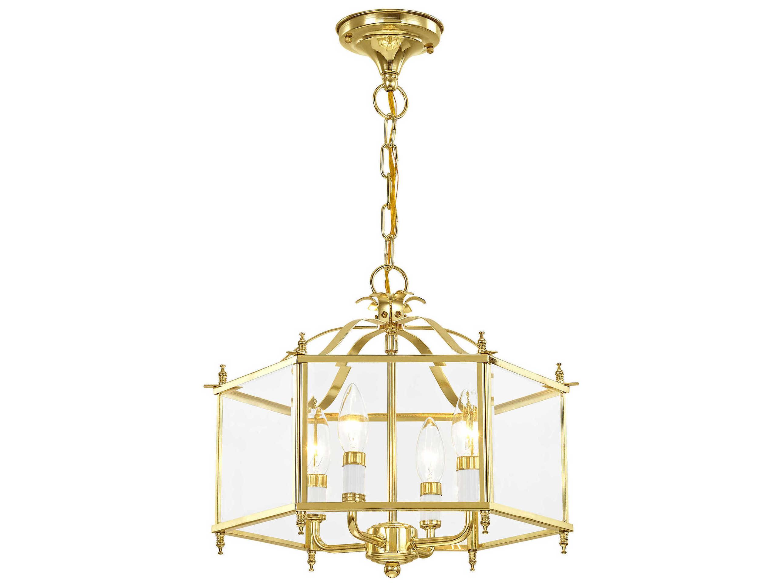 Livex Lighting Livingston 4-Light Polished Brass Glass Candelabra Lantern Chandelier