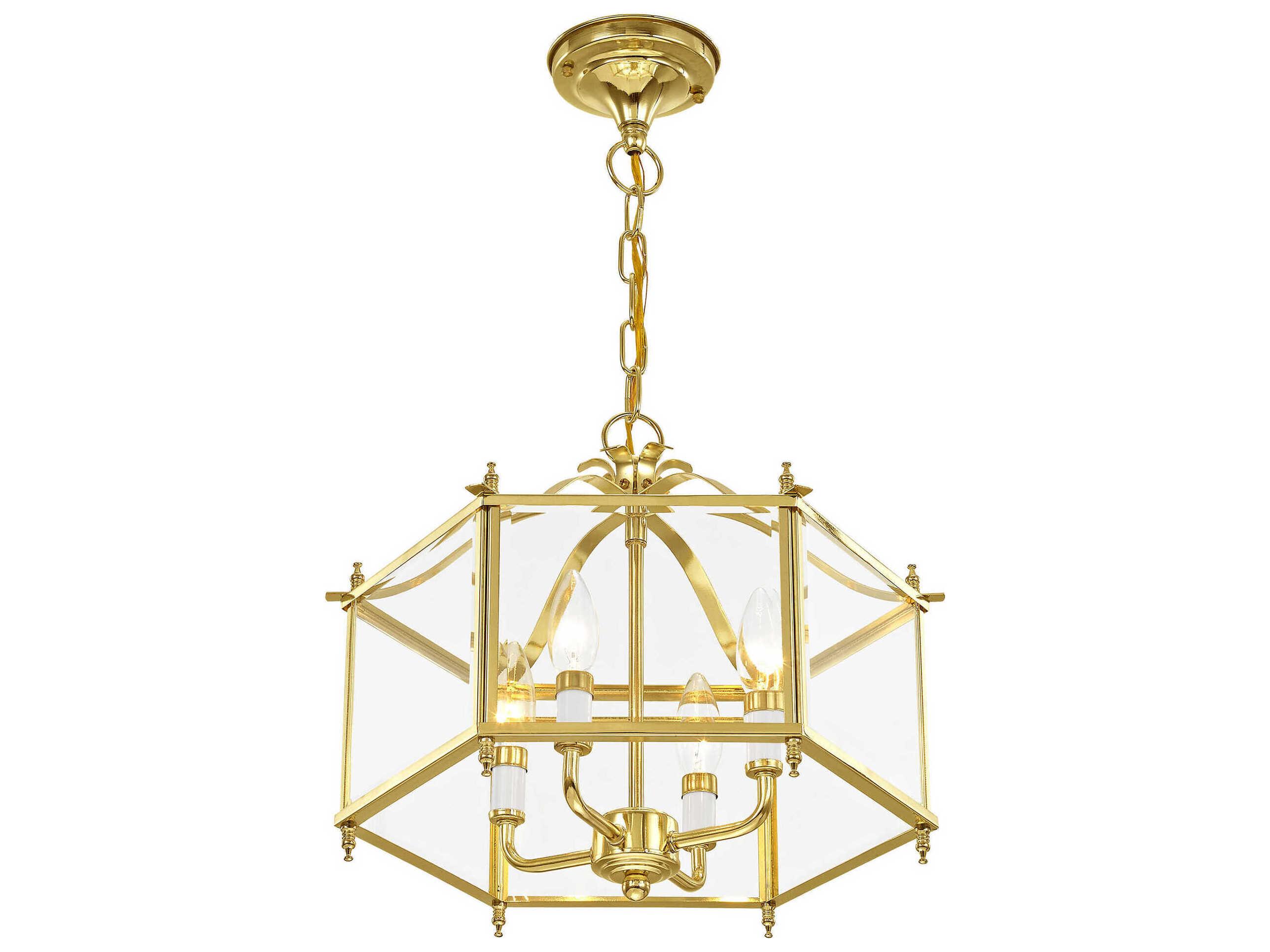 Livex Lighting Livingston 4-Light Polished Brass Glass Candelabra Lantern Chandelier