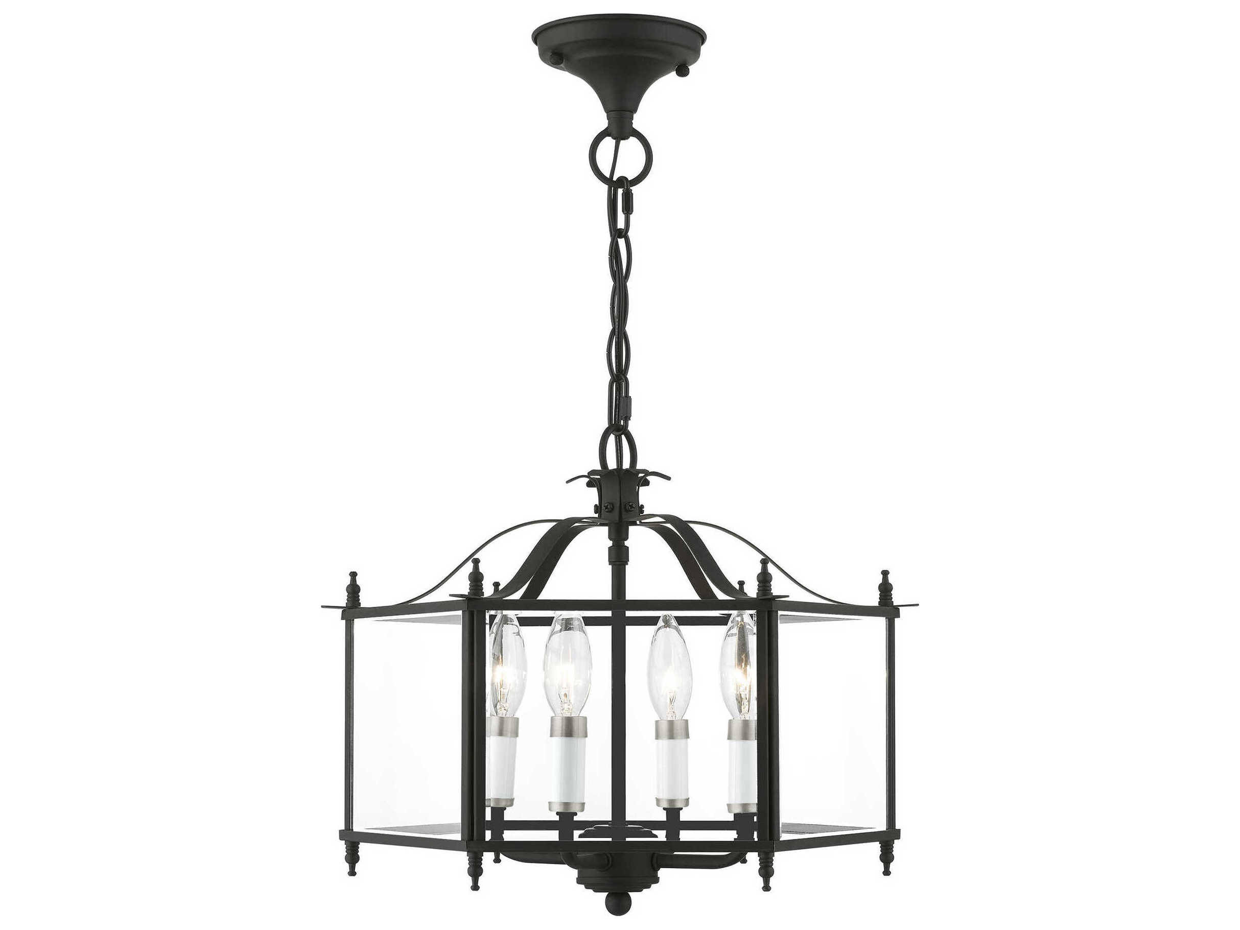 Livex Lighting Livingston 4-Light Black Brushed Nickel Glass Candelabra Chandelier