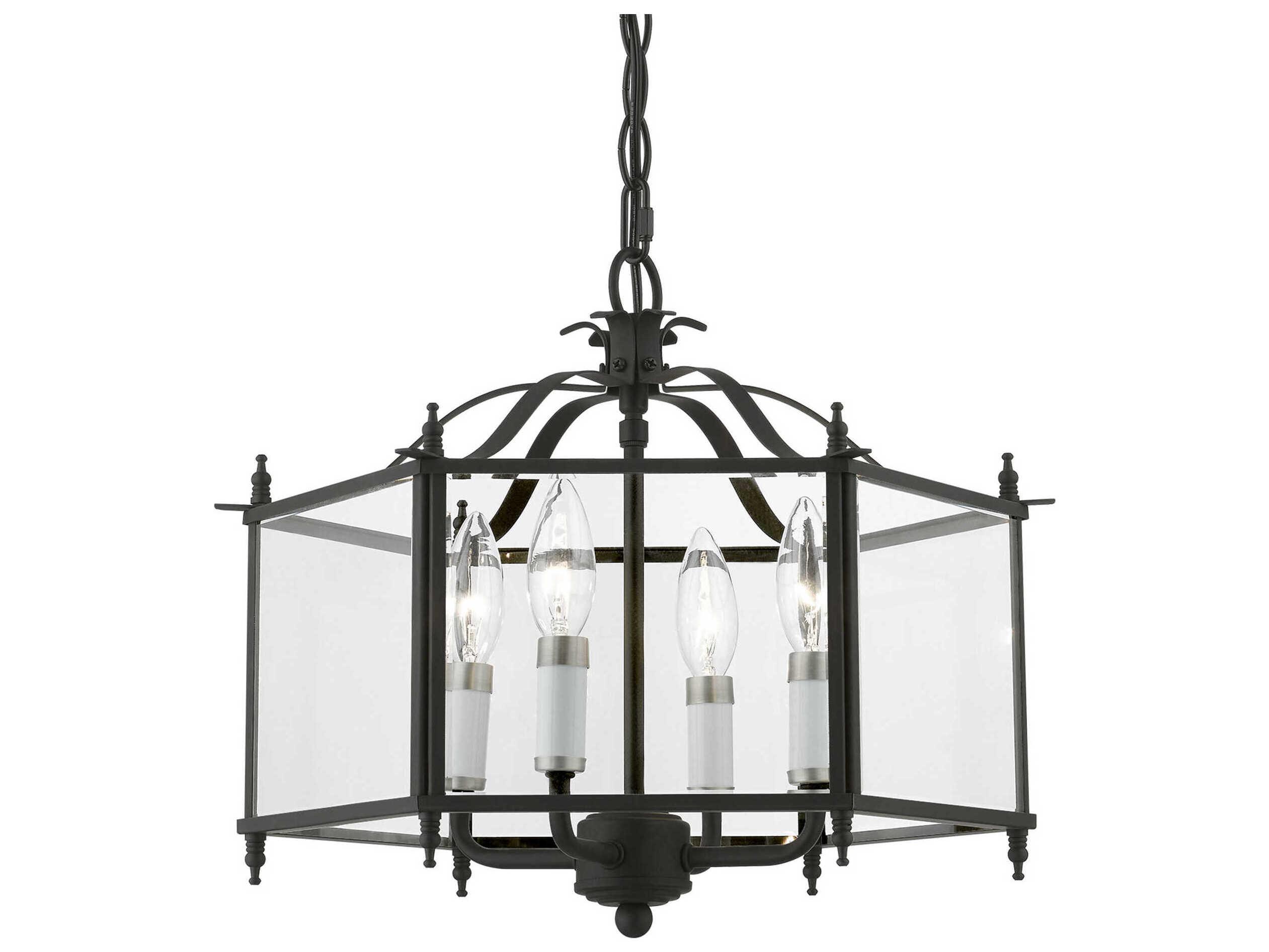 Livex Lighting Livingston 4-Light Black Brushed Nickel Glass Candelabra Chandelier