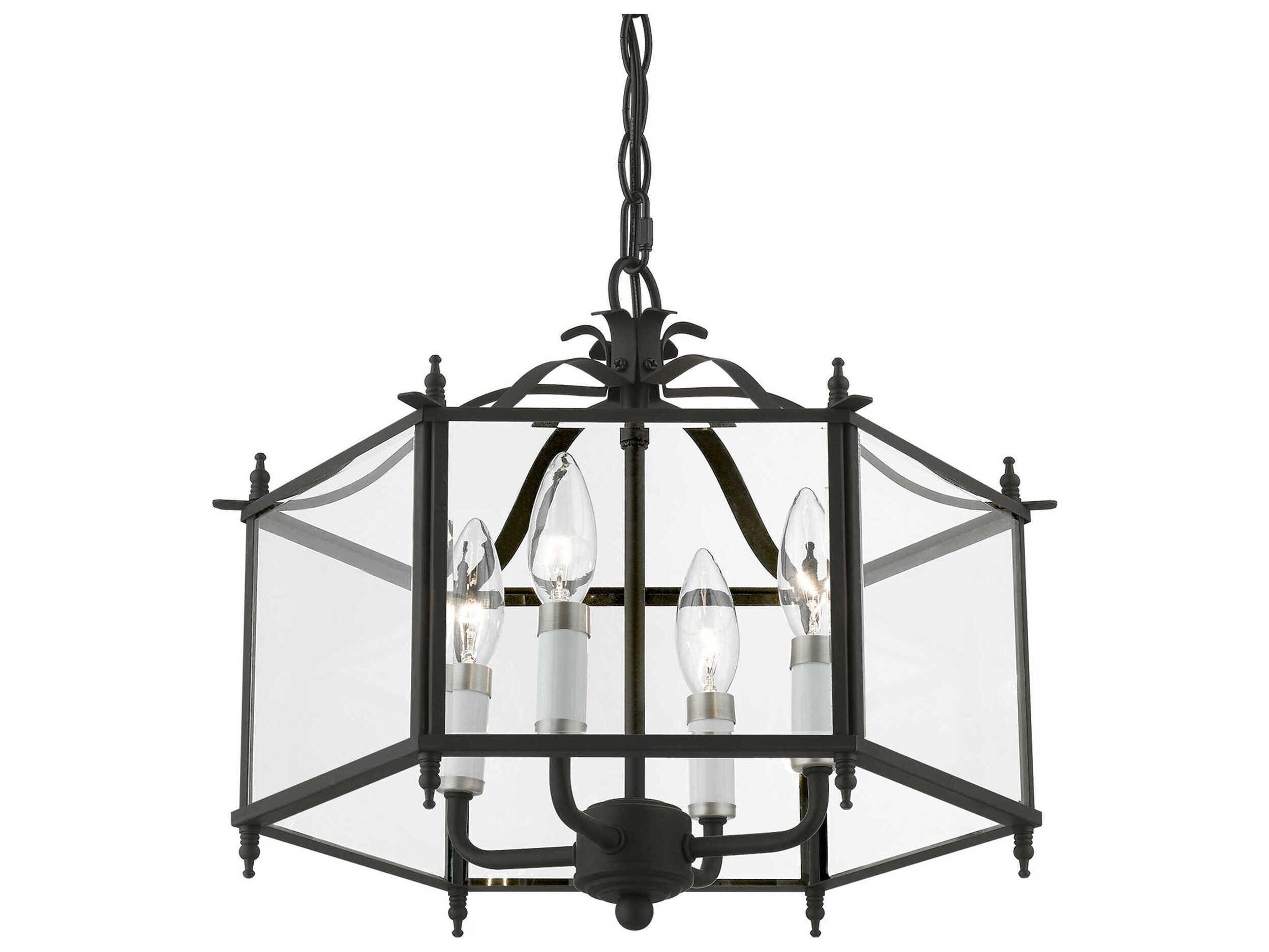 Livex Lighting Livingston 4-Light Black Brushed Nickel Glass Candelabra Chandelier