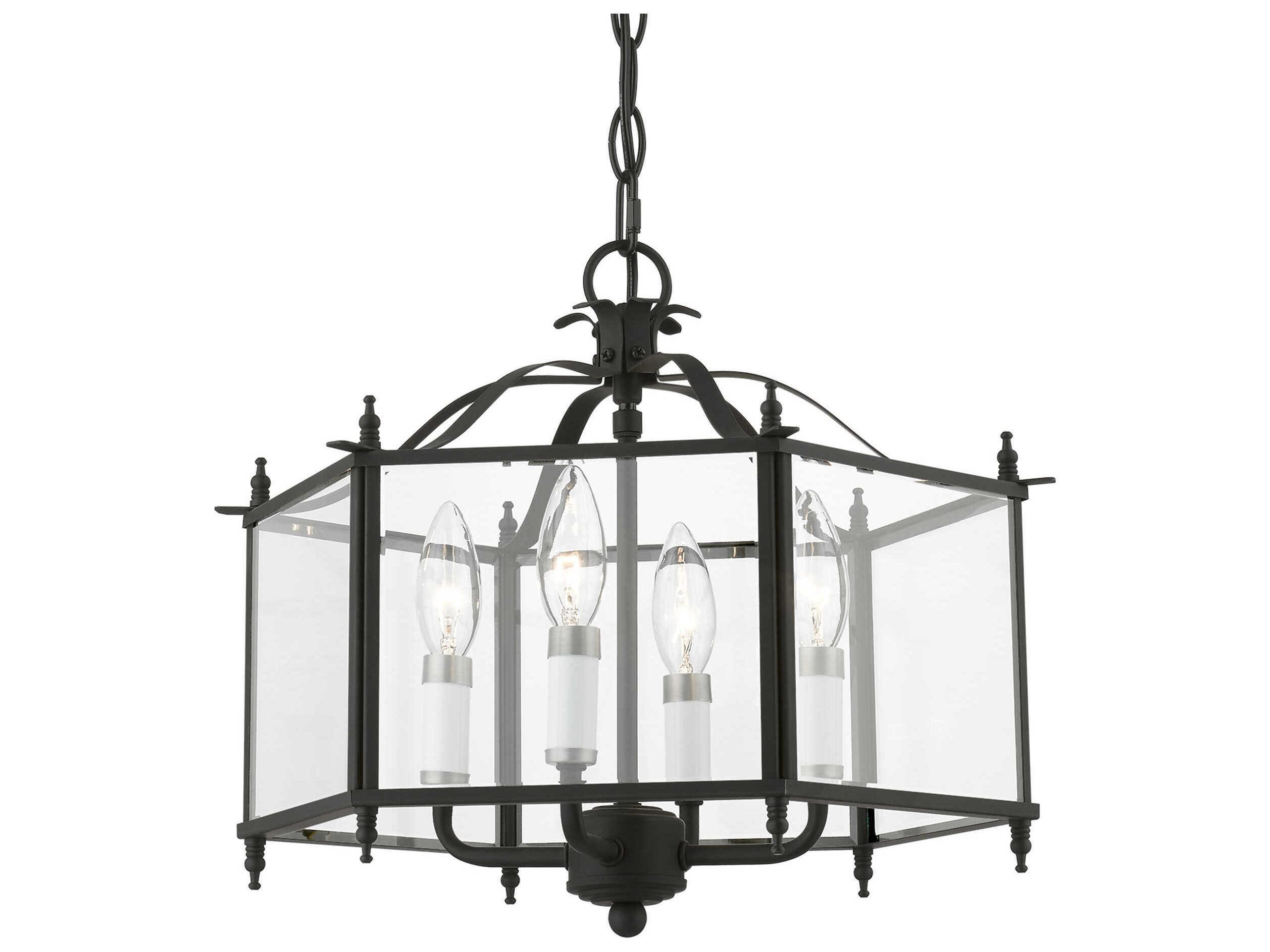 Livex Lighting Livingston 4-Light Black Brushed Nickel Glass Candelabra Chandelier