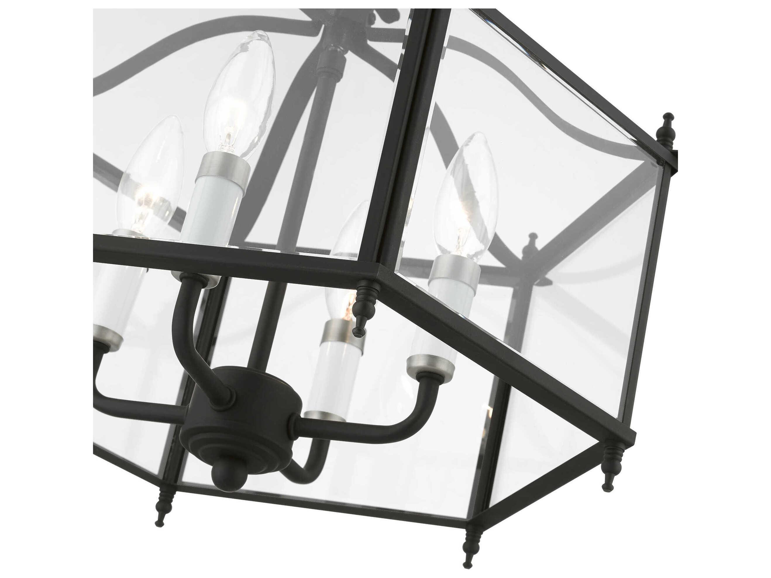Livex Lighting Livingston 4-Light Black Brushed Nickel Glass Candelabra Chandelier
