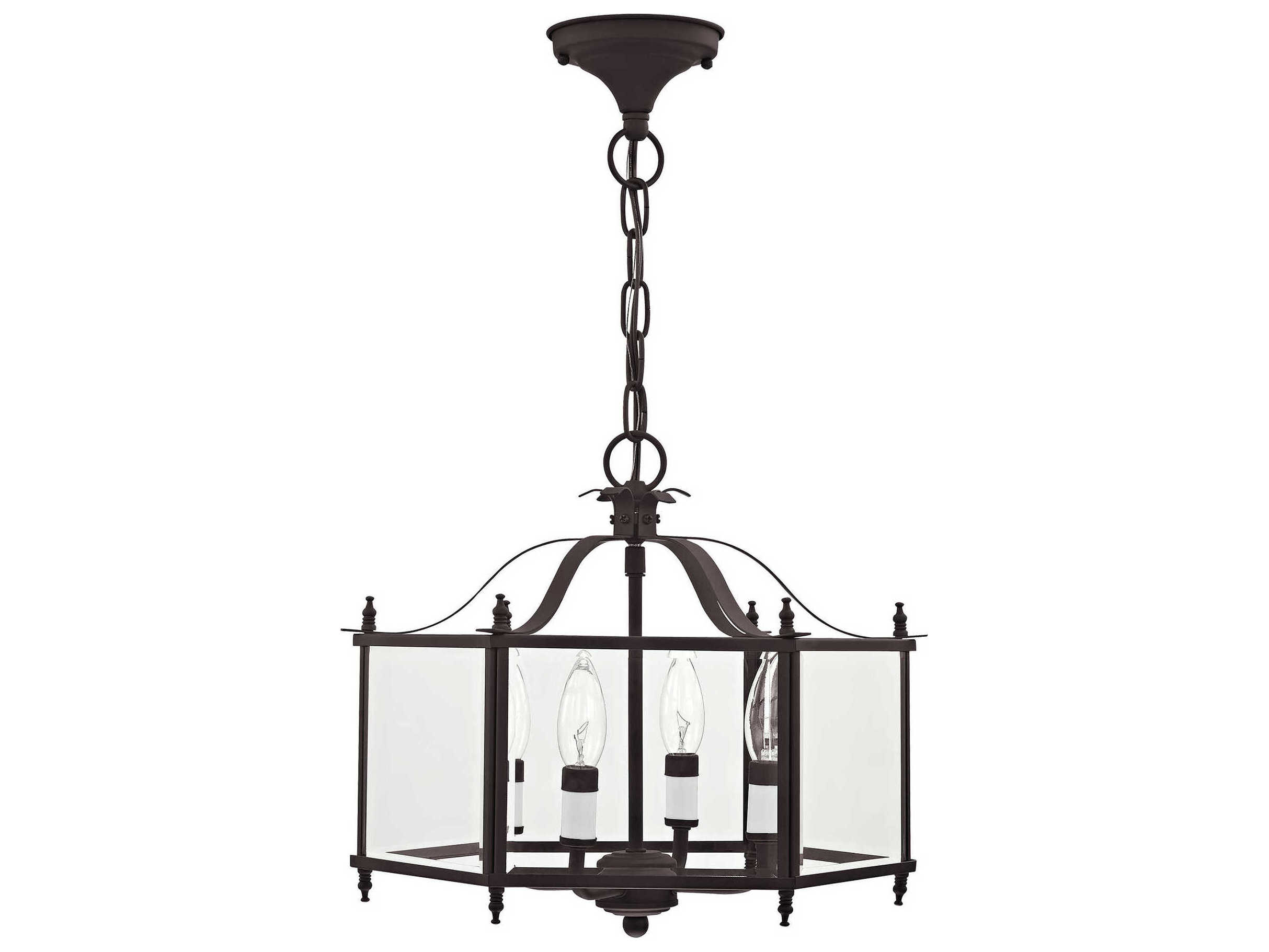 Livex Lighting Livingston 4-Light Bronze Glass Candelabra Lantern Chandelier