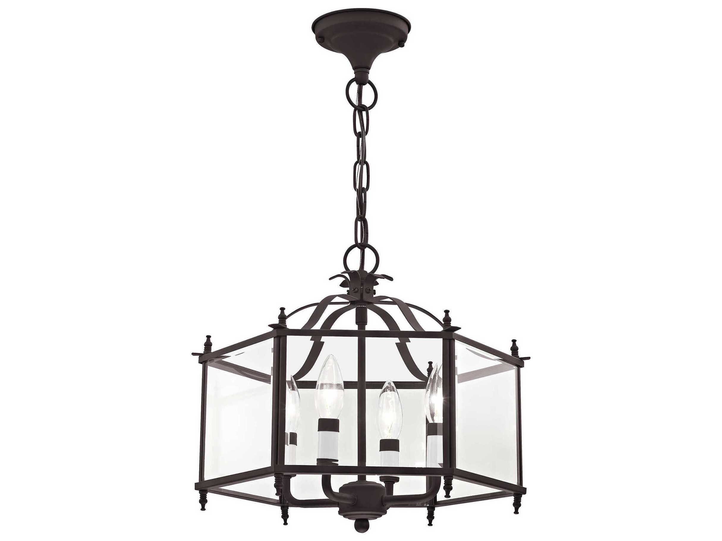 Livex Lighting Livingston 4-Light Bronze Glass Candelabra Lantern Chandelier