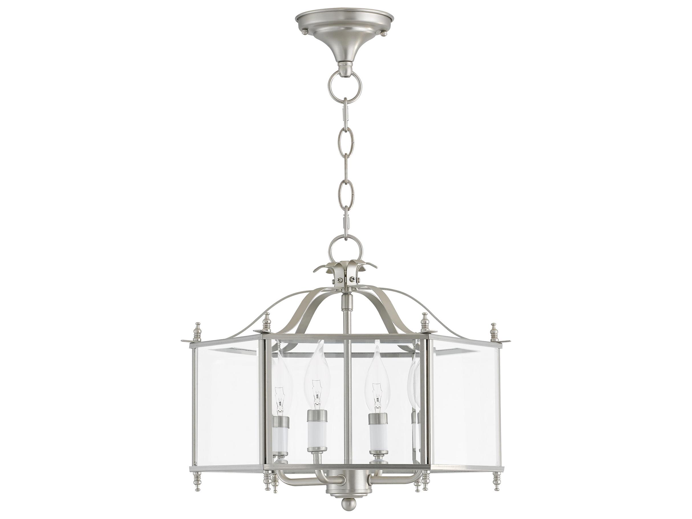 Livex Lighting Livingston 4-Light Brushed Nickel Glass Candelabra Lantern Chandelier