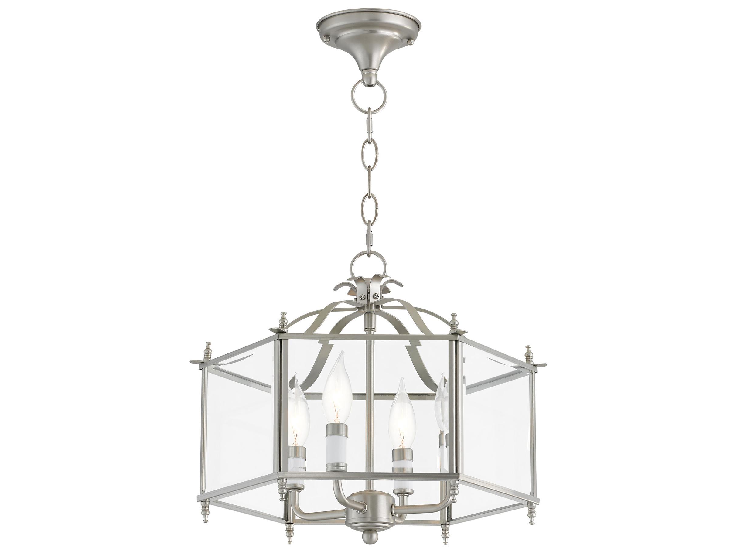 Livex Lighting Livingston 4-Light Brushed Nickel Glass Candelabra Lantern Chandelier