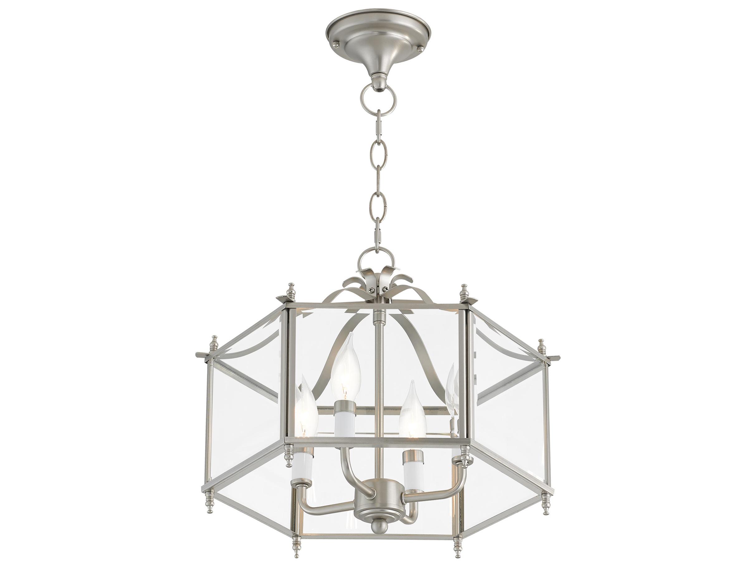 Livex Lighting Livingston 4-Light Brushed Nickel Glass Candelabra Lantern Chandelier