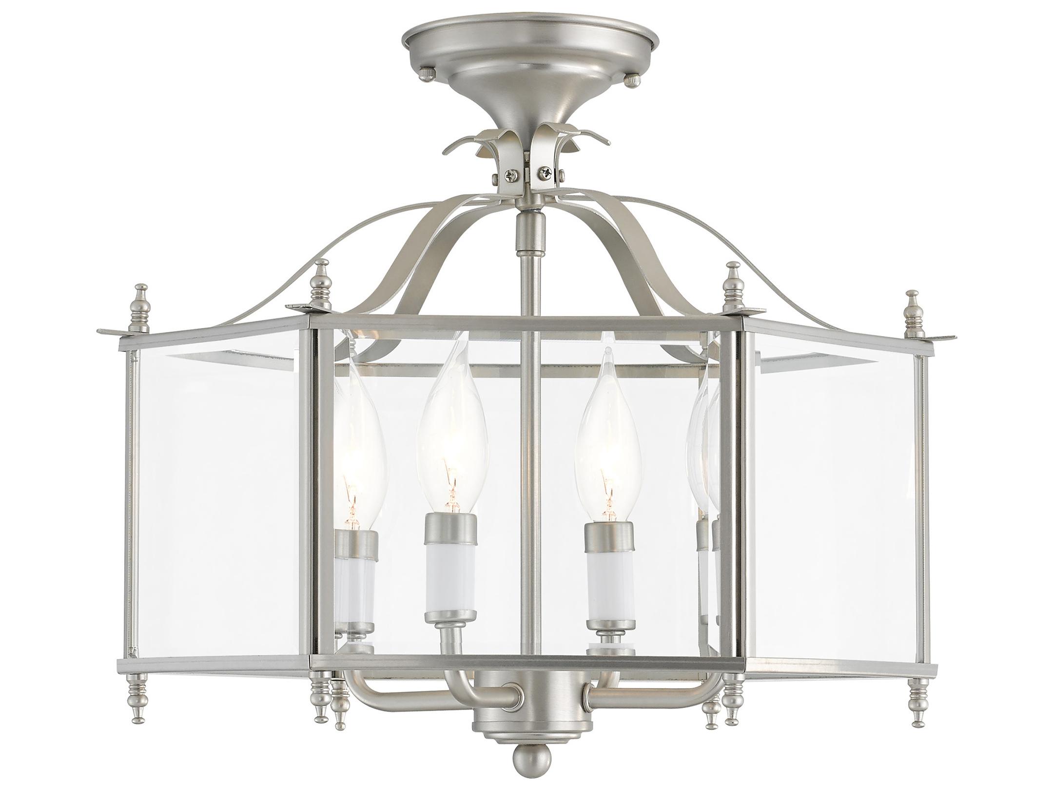 Livex Lighting Livingston 4-Light Brushed Nickel Glass Candelabra Lantern Chandelier