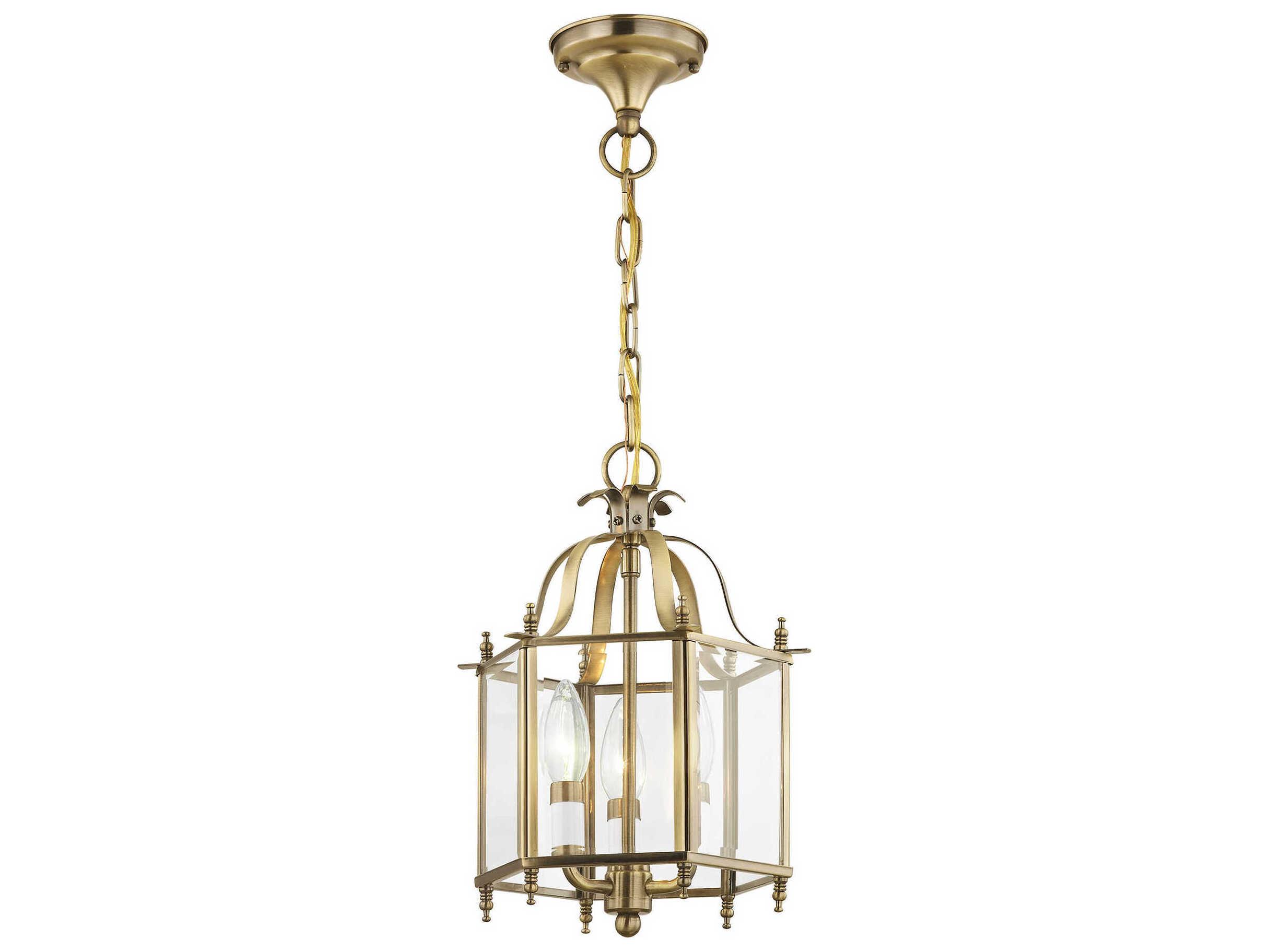 Livex Lighting Livingston 3-Light Antique Brass Glass Candelabra Lantern Chandelier