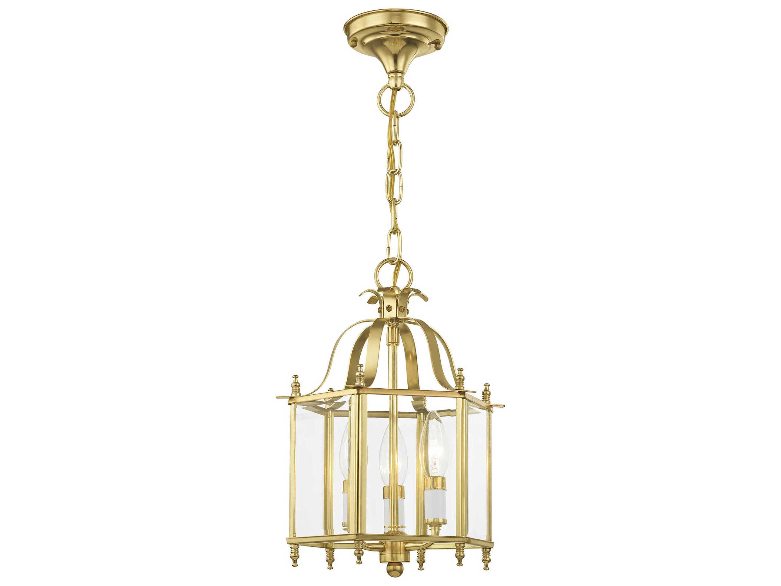Livex Lighting Livingston 3-Light Polished Brass Glass Candelabra Lantern Chandelier