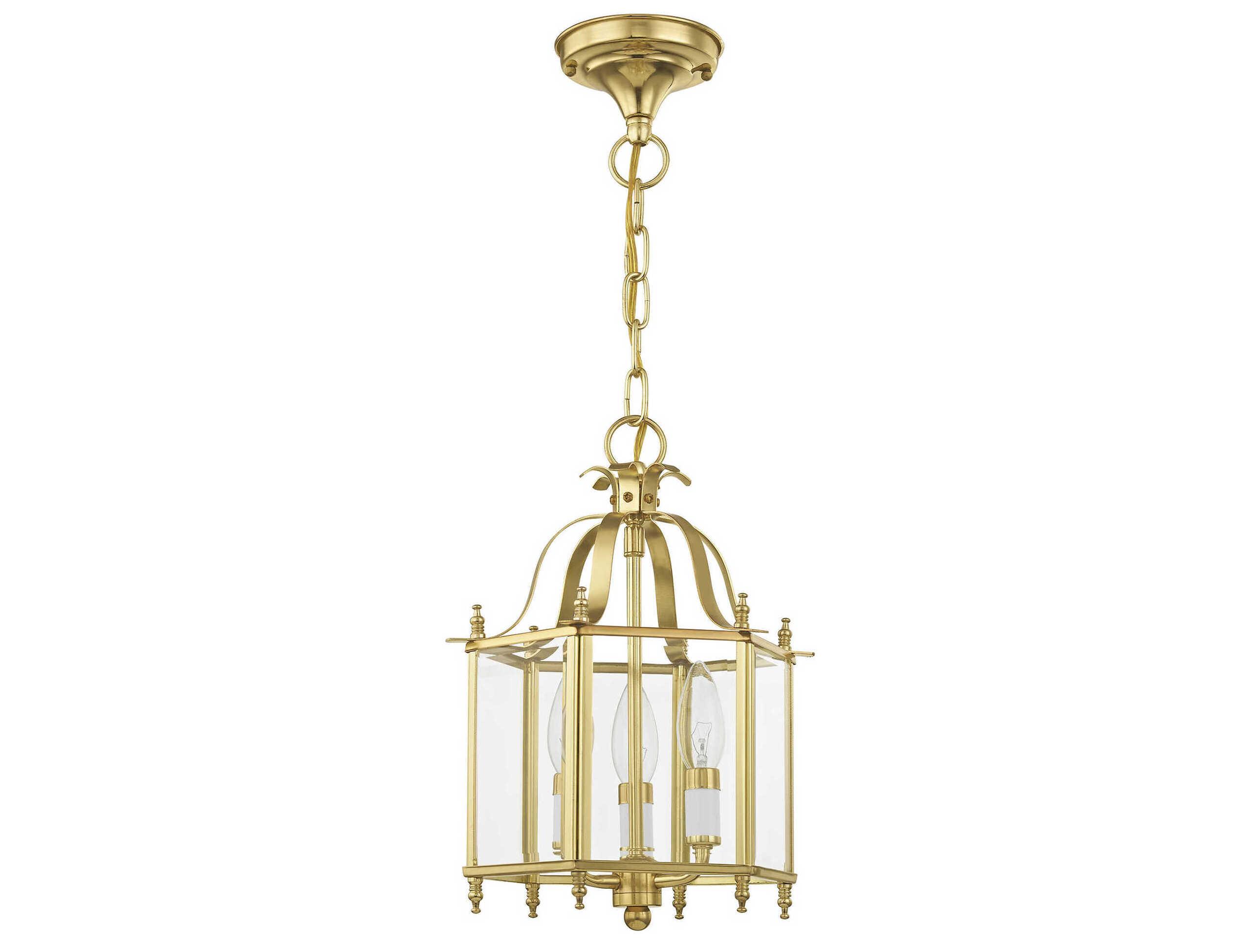 Livex Lighting Livingston 3-Light Polished Brass Glass Candelabra Lantern Chandelier