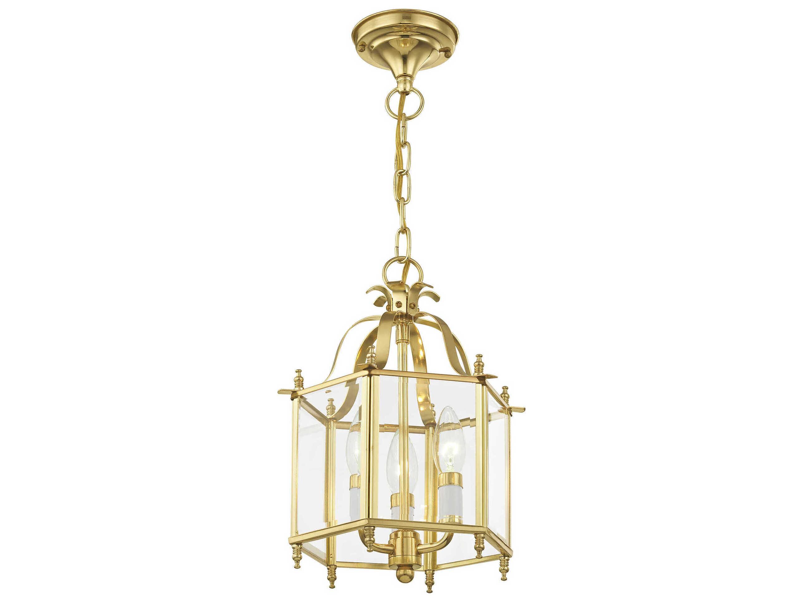 Livex Lighting Livingston 3-Light Polished Brass Glass Candelabra Lantern Chandelier