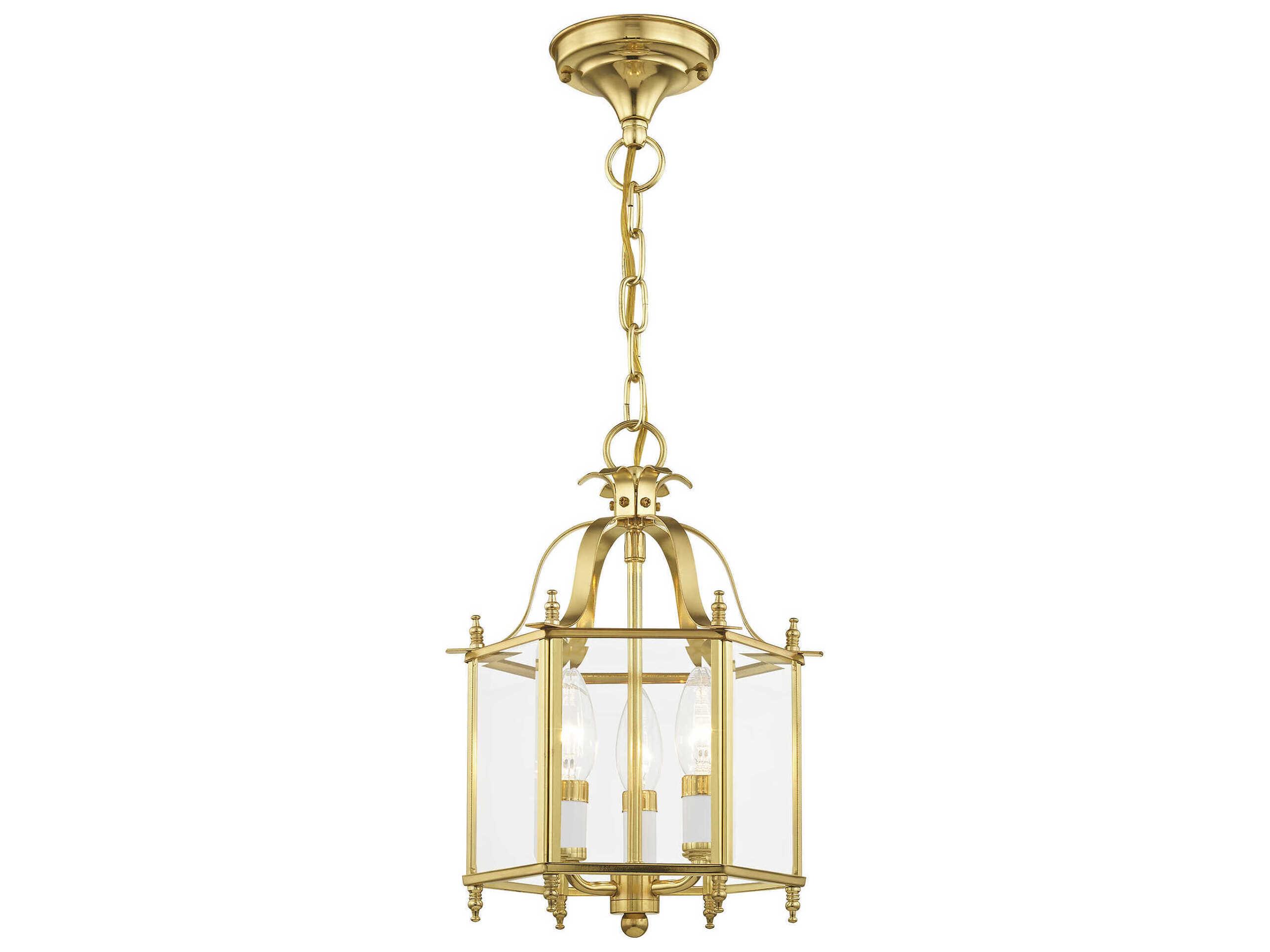 Livex Lighting Livingston 3-Light Polished Brass Glass Candelabra Lantern Chandelier