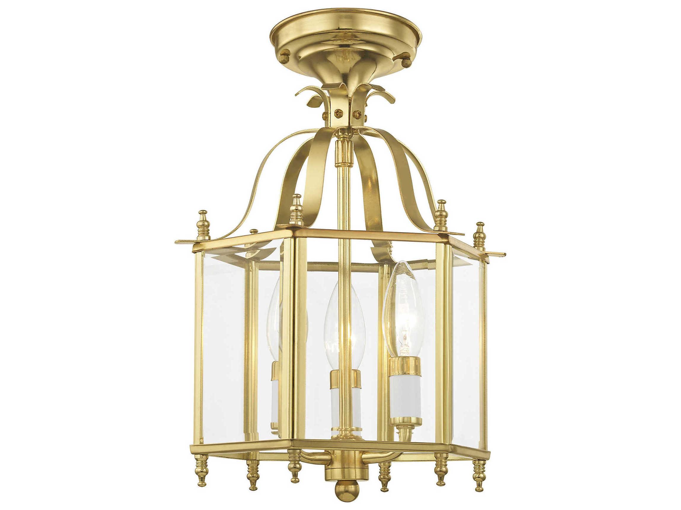 Livex Lighting Livingston 3-Light Polished Brass Glass Candelabra Lantern Chandelier