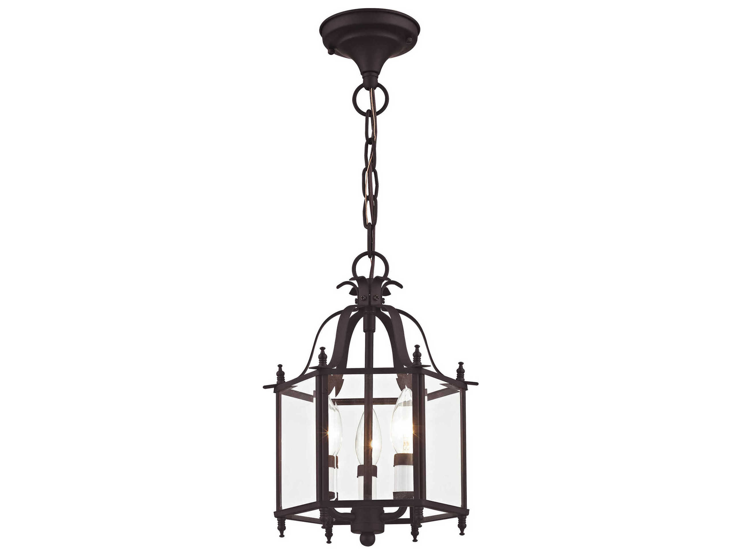 Livex Lighting Livingston 3-Light Bronze Glass Candelabra Lantern Chandelier