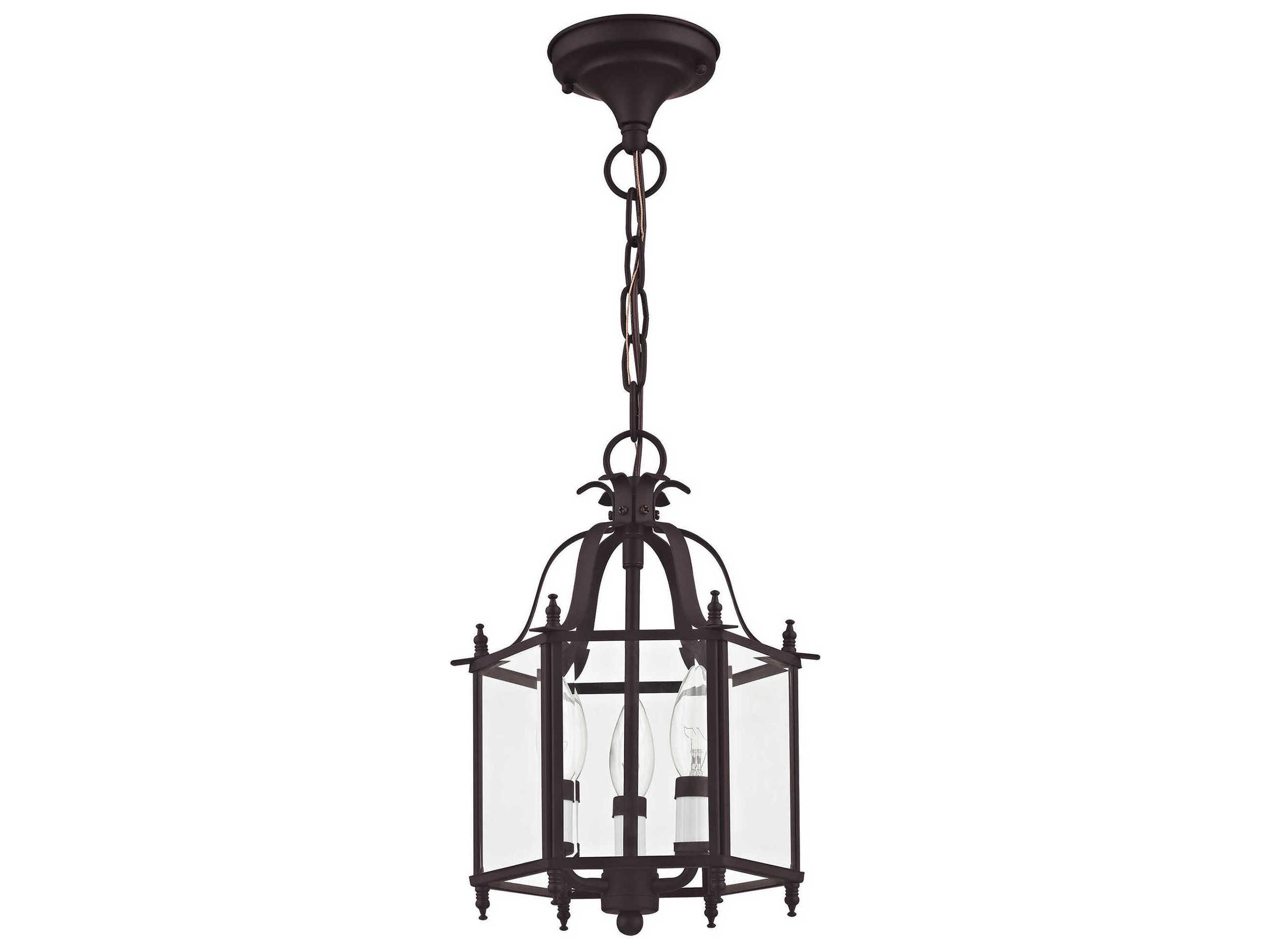 Livex Lighting Livingston 3-Light Bronze Glass Candelabra Lantern Chandelier