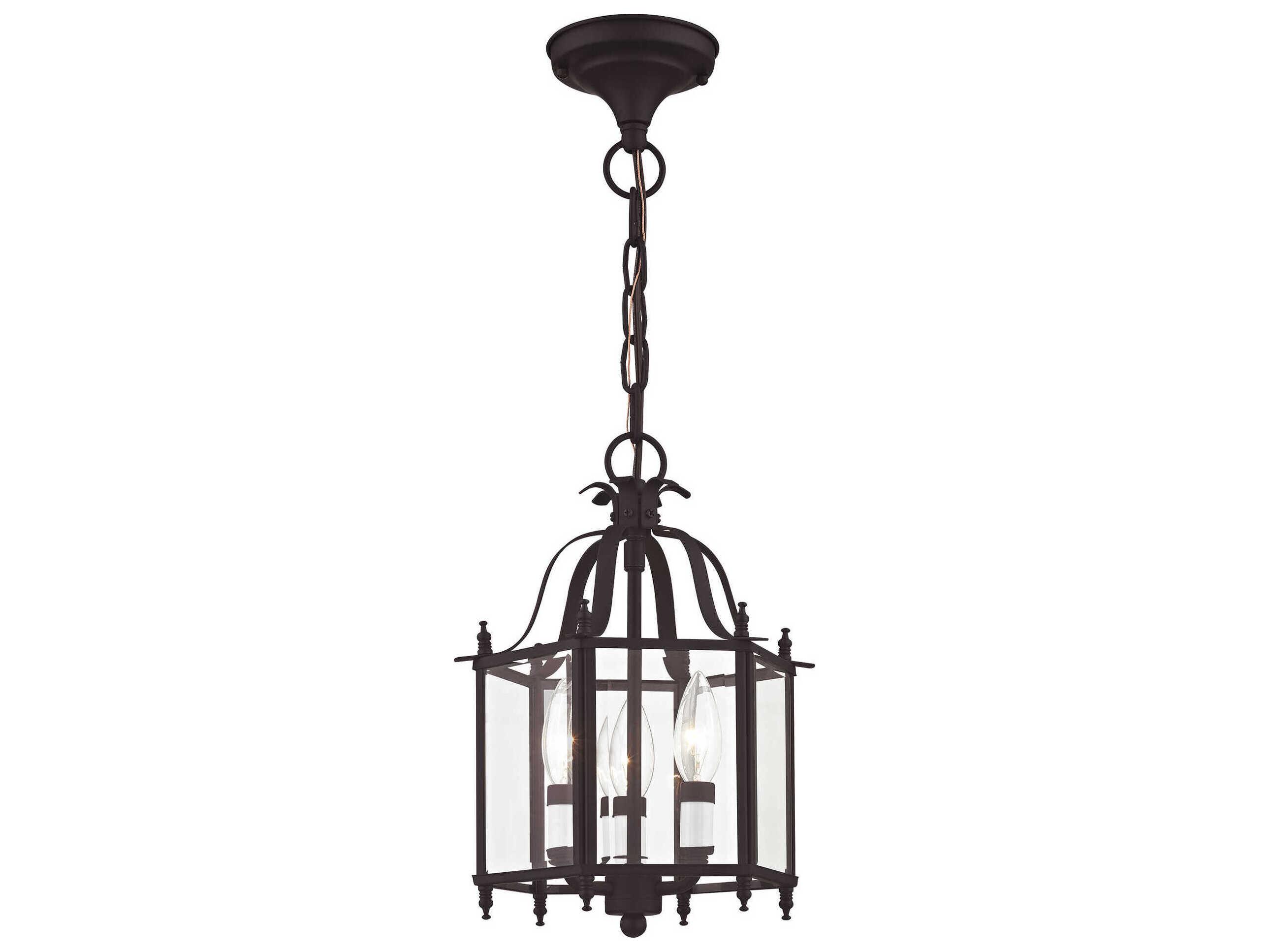 Livex Lighting Livingston 3-Light Bronze Glass Candelabra Lantern Chandelier