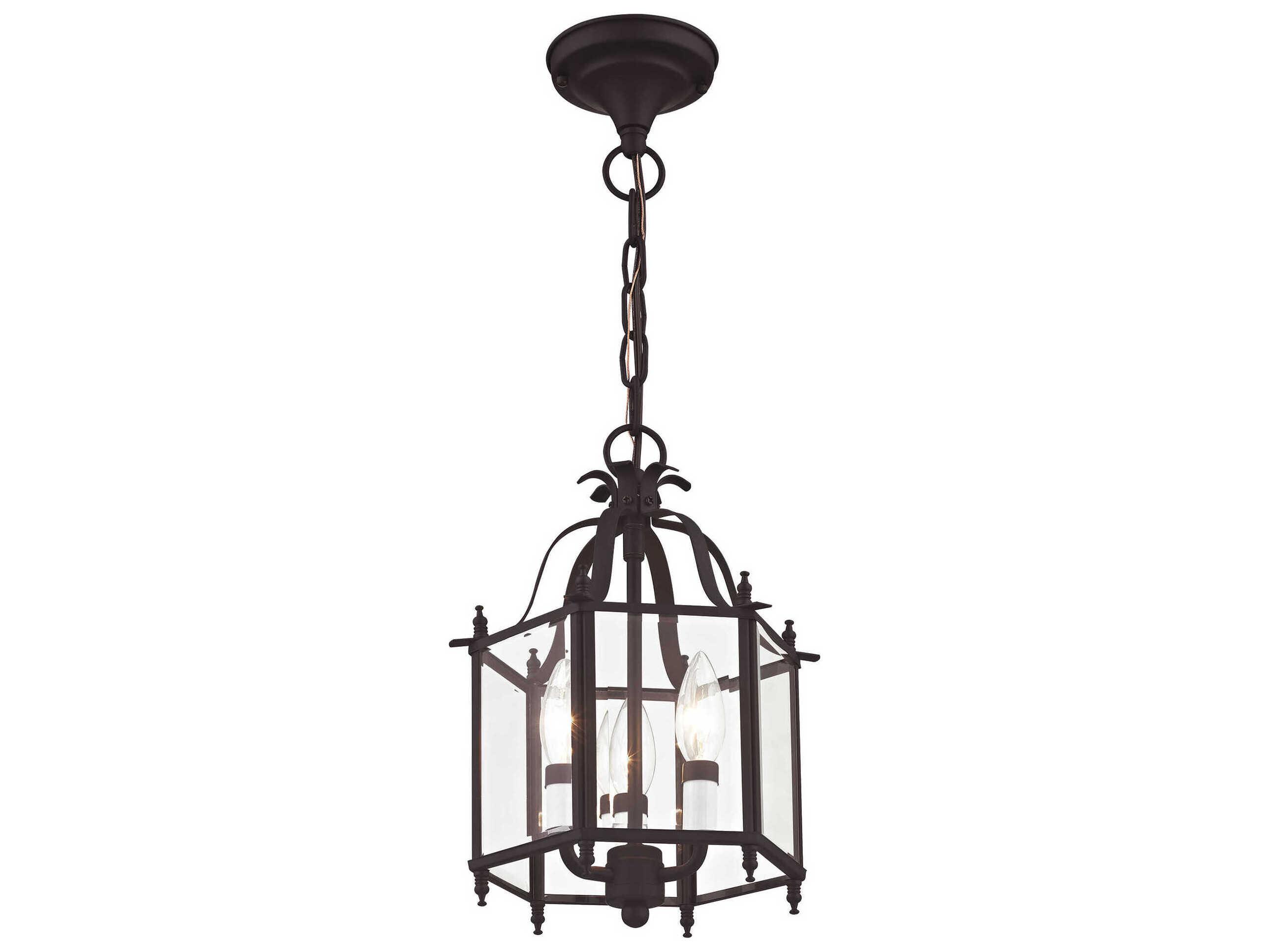 Livex Lighting Livingston 3-Light Bronze Glass Candelabra Lantern Chandelier