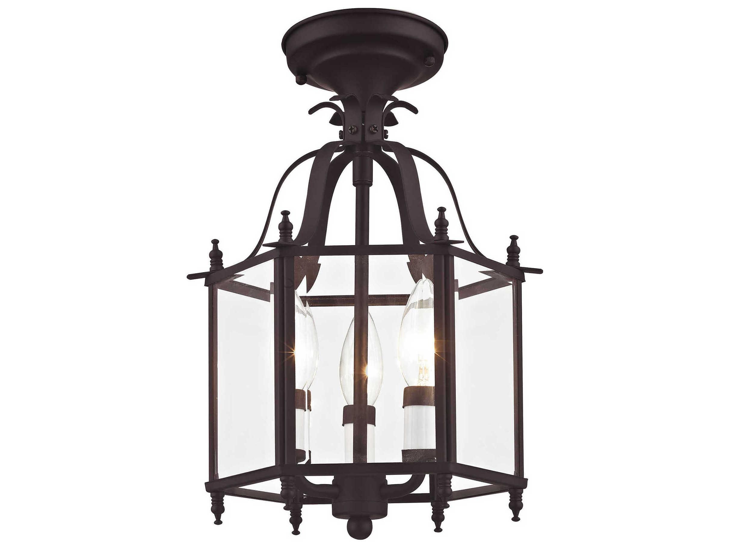 Livex Lighting Livingston 3-Light Bronze Glass Candelabra Lantern Chandelier